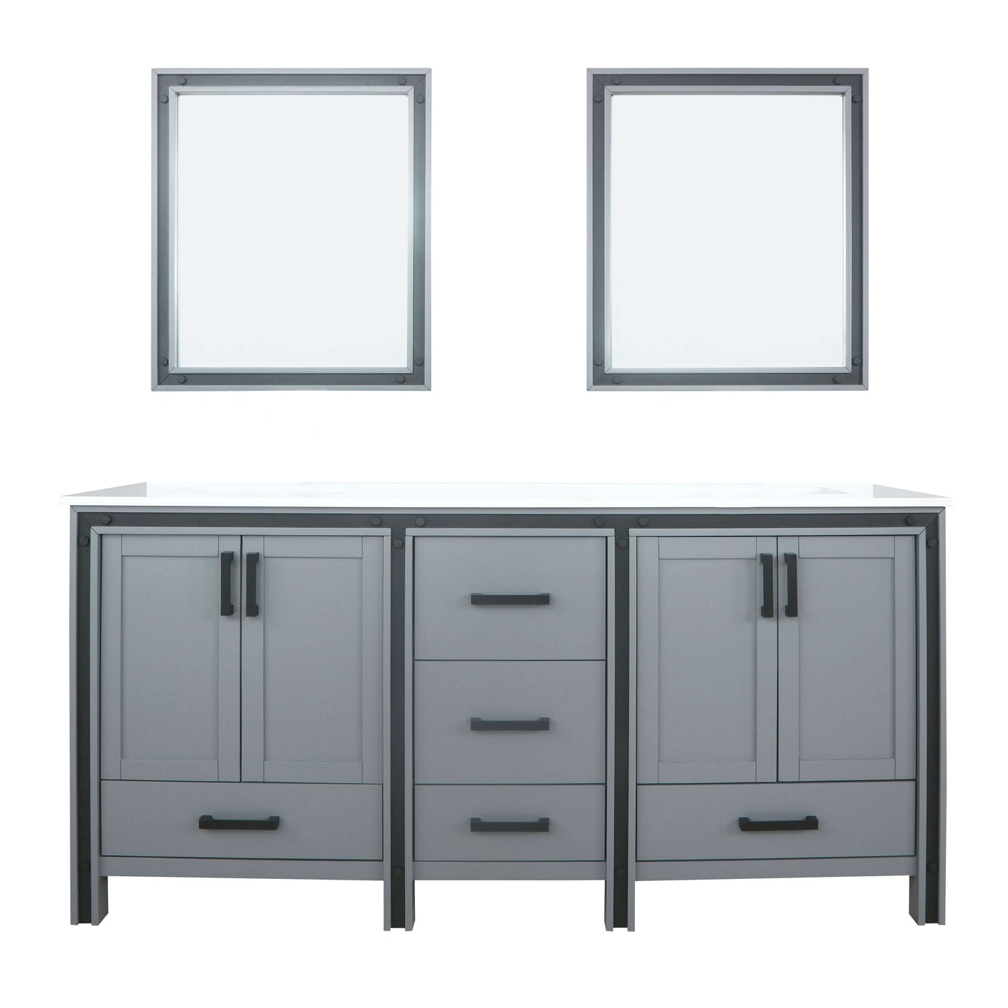 Ziva 72" Dark Grey Double Vanity, Cultured Marble Top, White Square Sink and 30" Mirrors - LZV352272SBJSM30