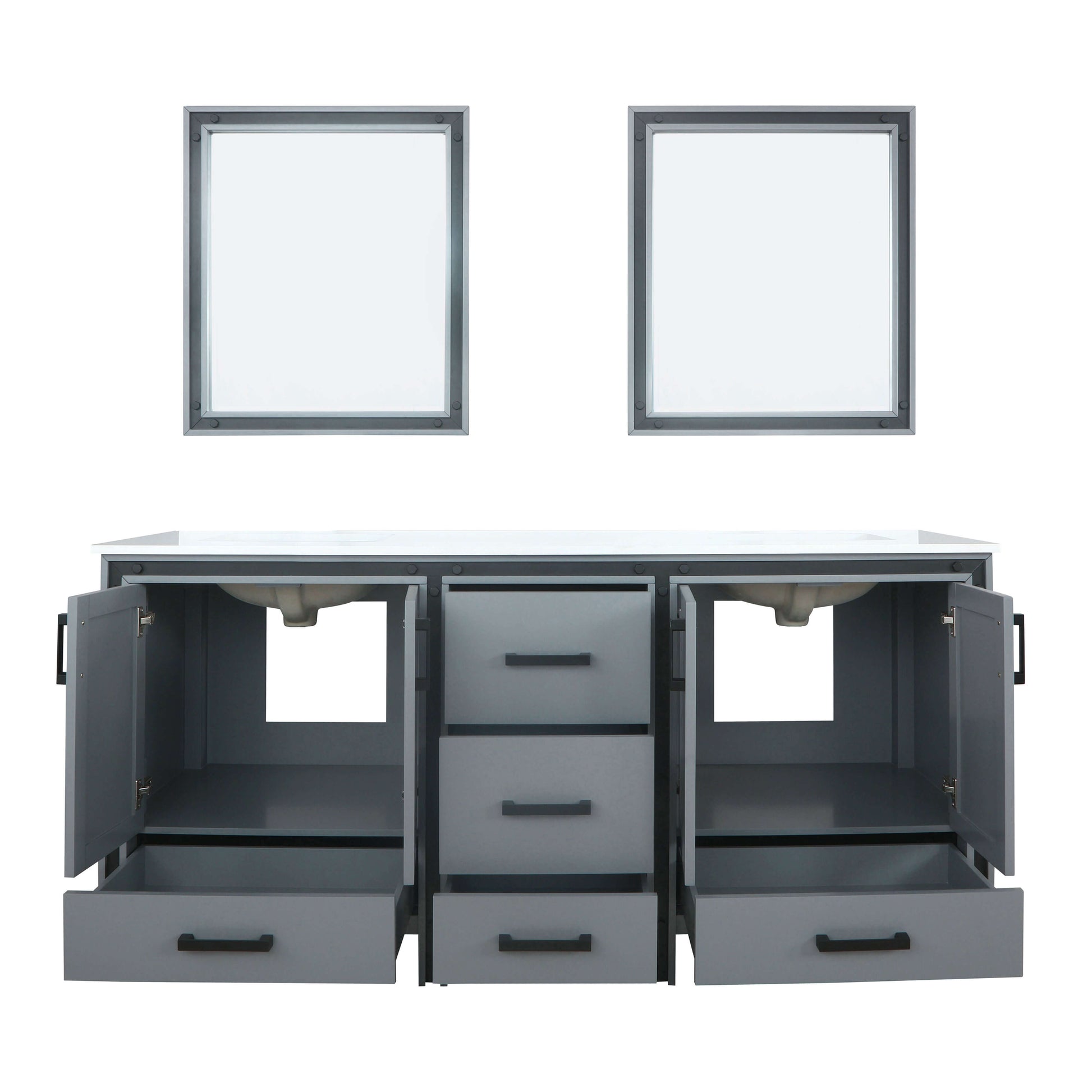 Ziva 72" Dark Grey Double Vanity, Cultured Marble Top, White Square Sink and 30" Mirrors - LZV352272SBJSM30