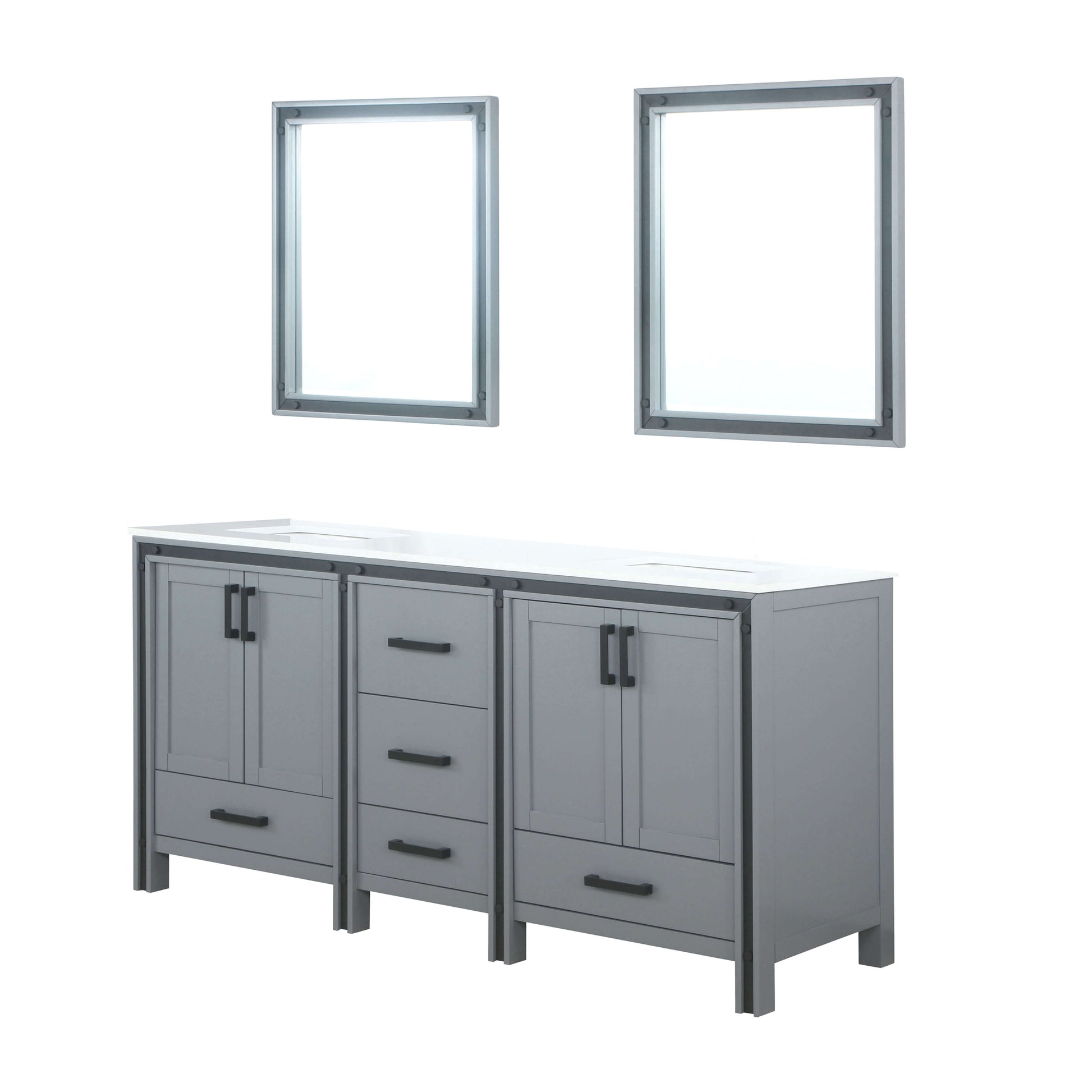 Ziva 72" Dark Grey Double Vanity, Cultured Marble Top, White Square Sink and 30" Mirrors - LZV352272SBJSM30