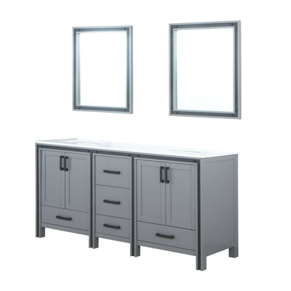 Ziva 72" Dark Grey Double Vanity, Cultured Marble Top, White Square Sink and 30" Mirrors - LZV352272SBJSM30