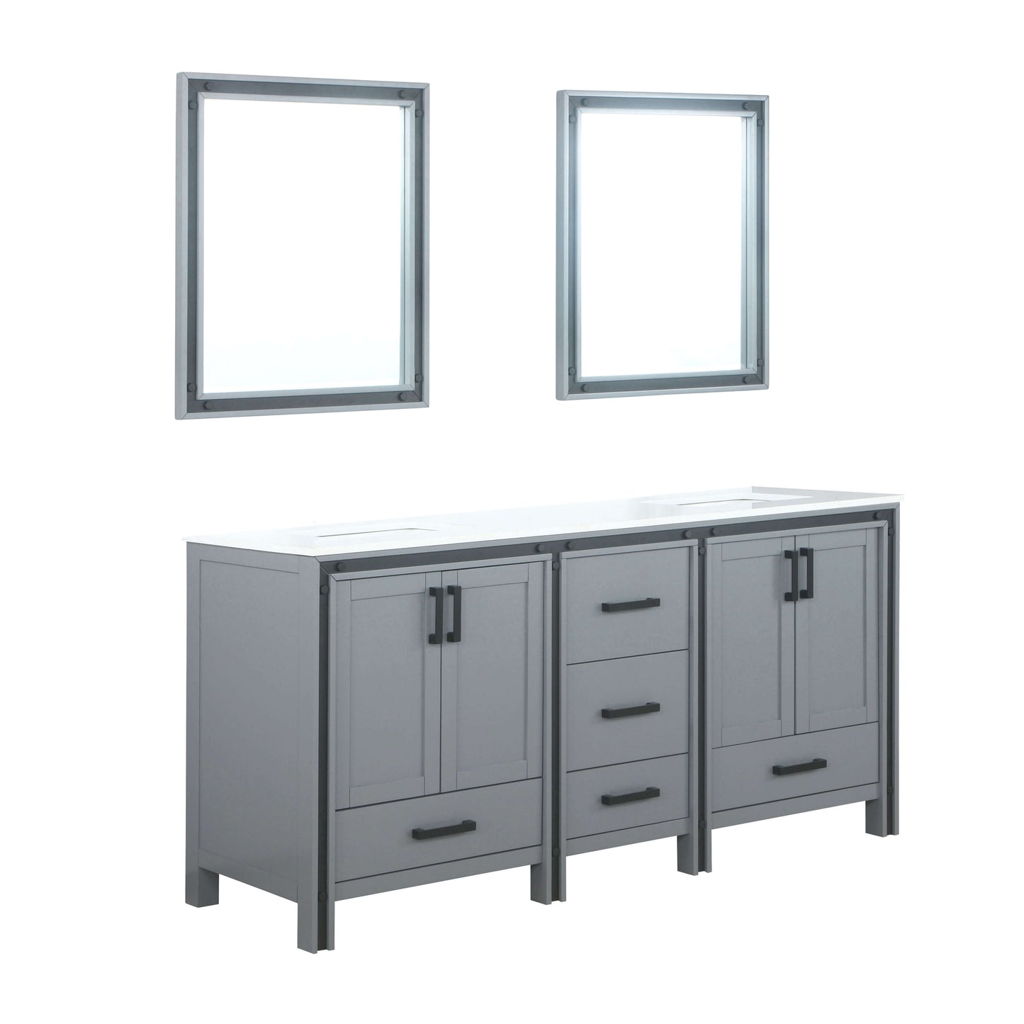 Ziva 72" Dark Grey Double Vanity, Cultured Marble Top, White Square Sink and 30" Mirrors - LZV352272SBJSM30