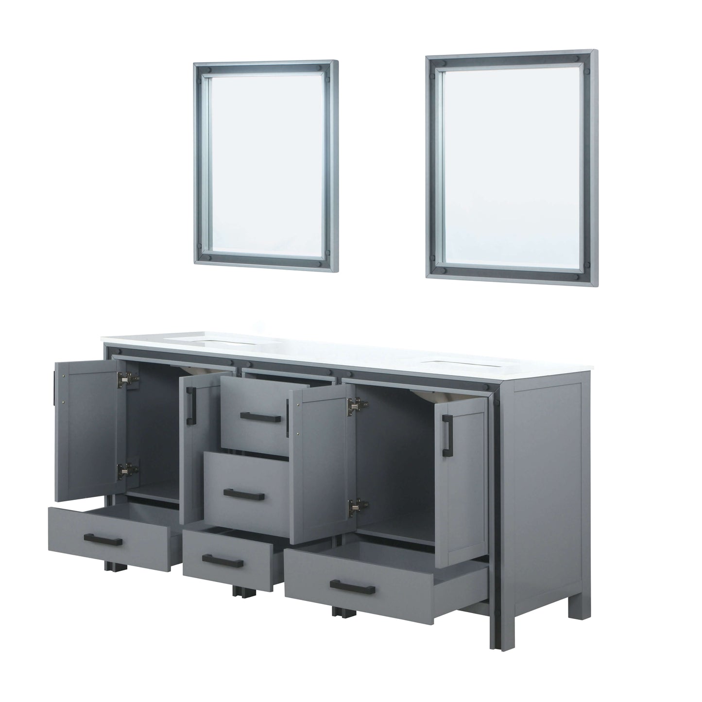 Ziva 72" Dark Grey Double Vanity, Cultured Marble Top, White Square Sink and 30" Mirrors - LZV352272SBJSM30