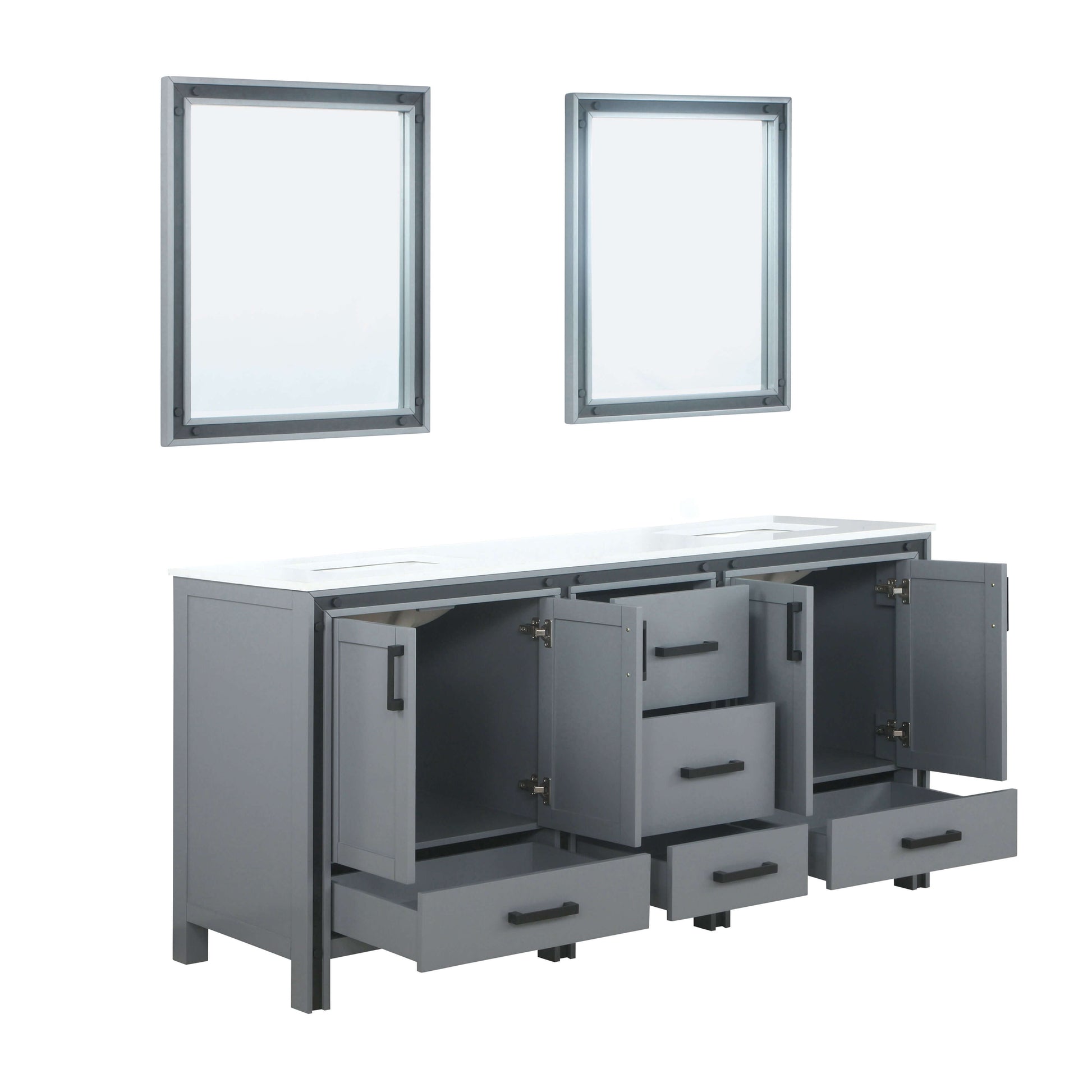 Ziva 72" Dark Grey Double Vanity, Cultured Marble Top, White Square Sink and 30" Mirrors - LZV352272SBJSM30