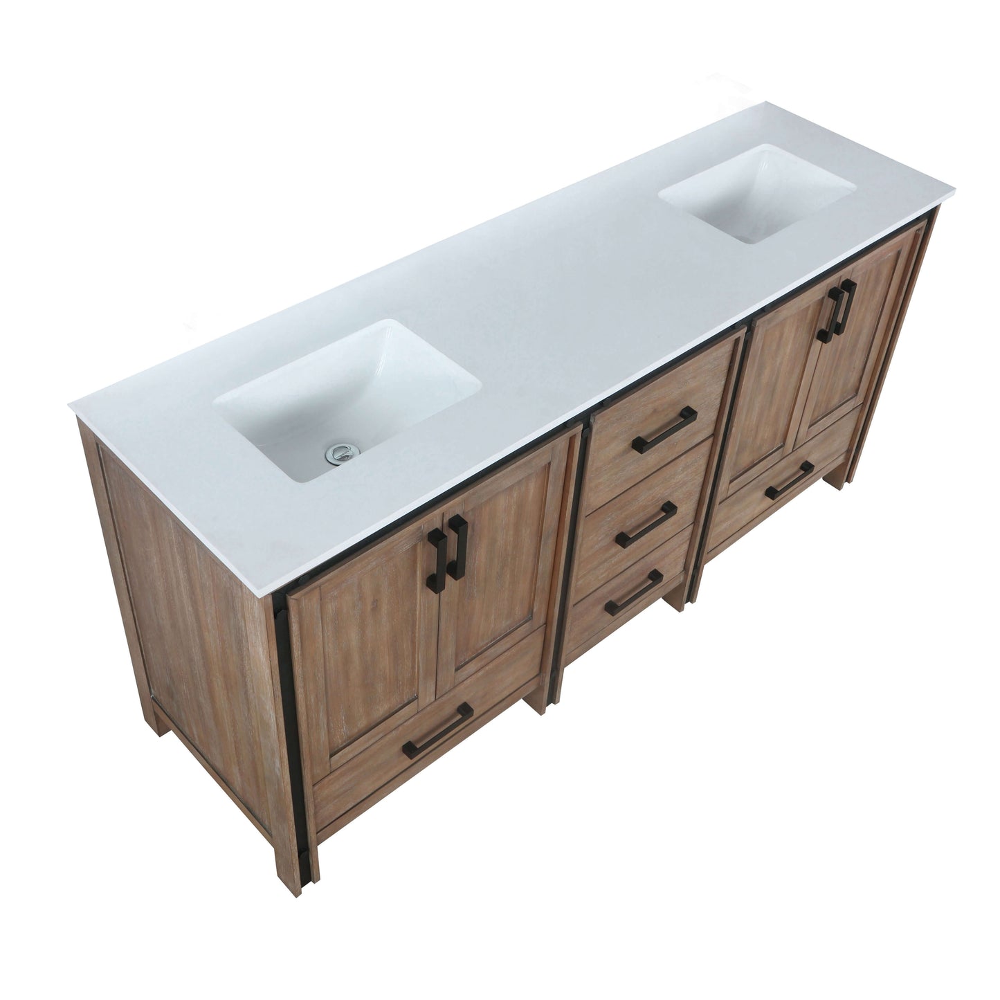 Ziva 72" Rustic Barnwood Double Vanity, Cultured Marble Top, White Square Sink and no Mirror - LZV352272SNJS000