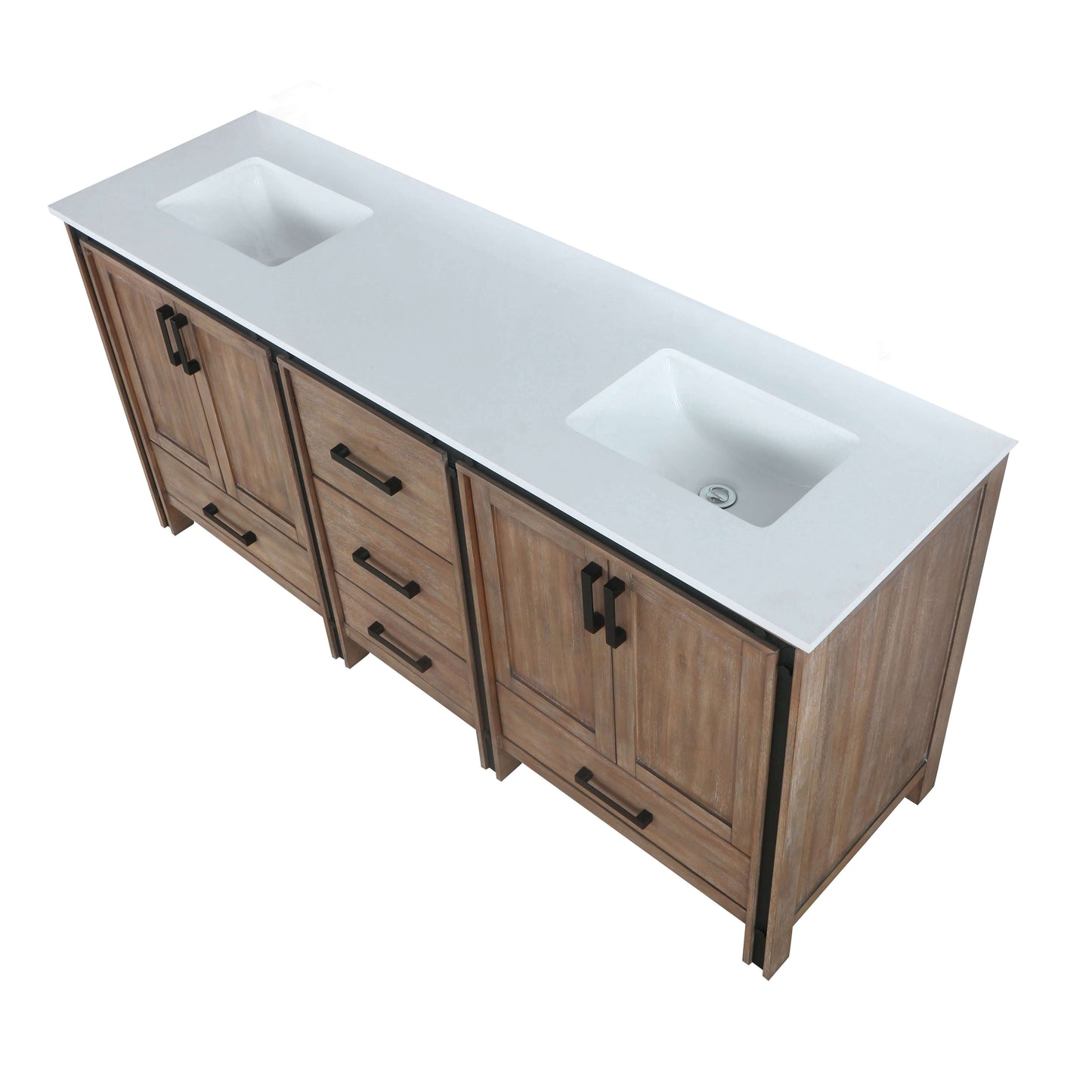 Ziva 72" Rustic Barnwood Double Vanity, Cultured Marble Top, White Square Sink and no Mirror - LZV352272SNJS000