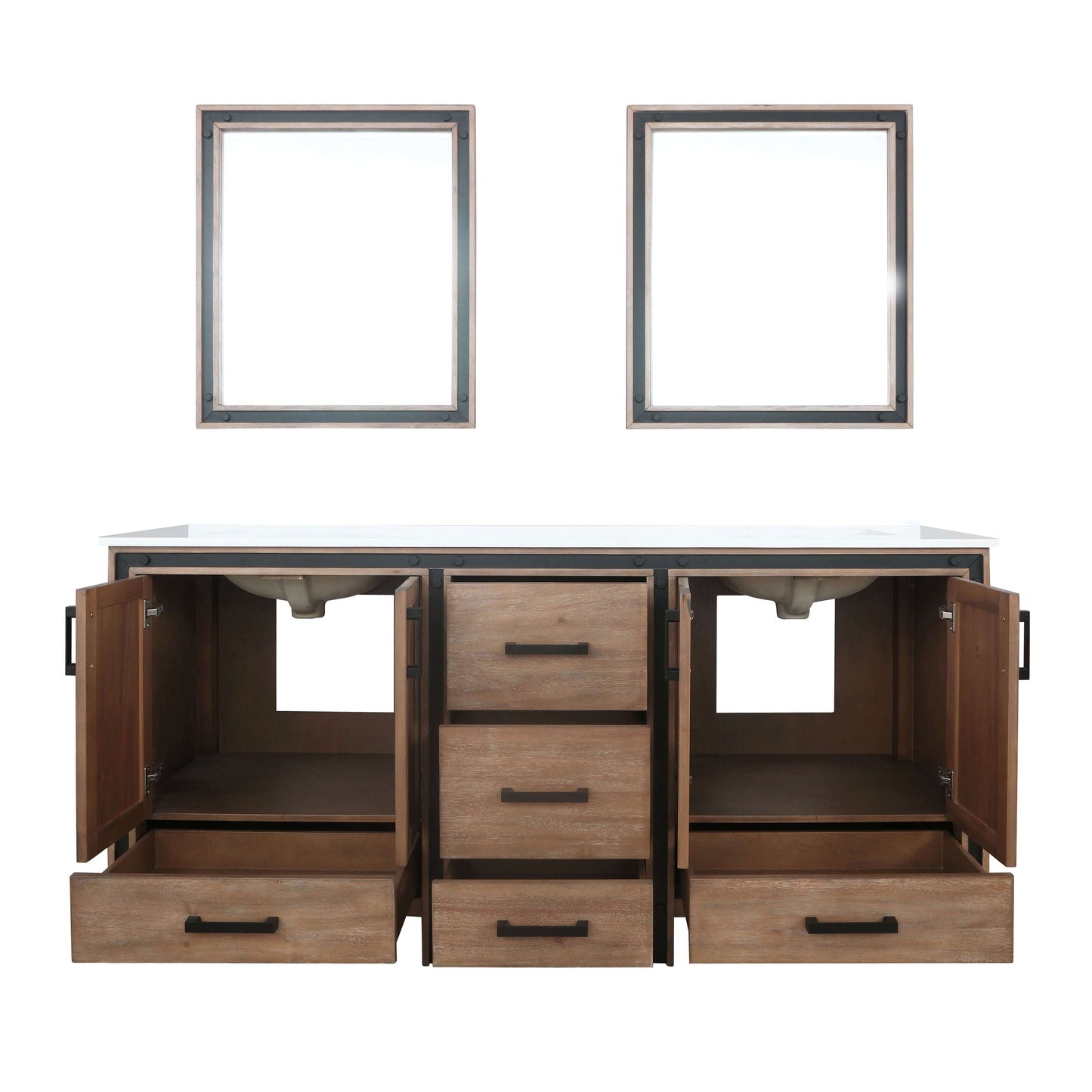 Ziva 72" Rustic Barnwood Double Vanity, Cultured Marble Top, White Square Sink and 30" Mirrors - LZV352272SNJSM30