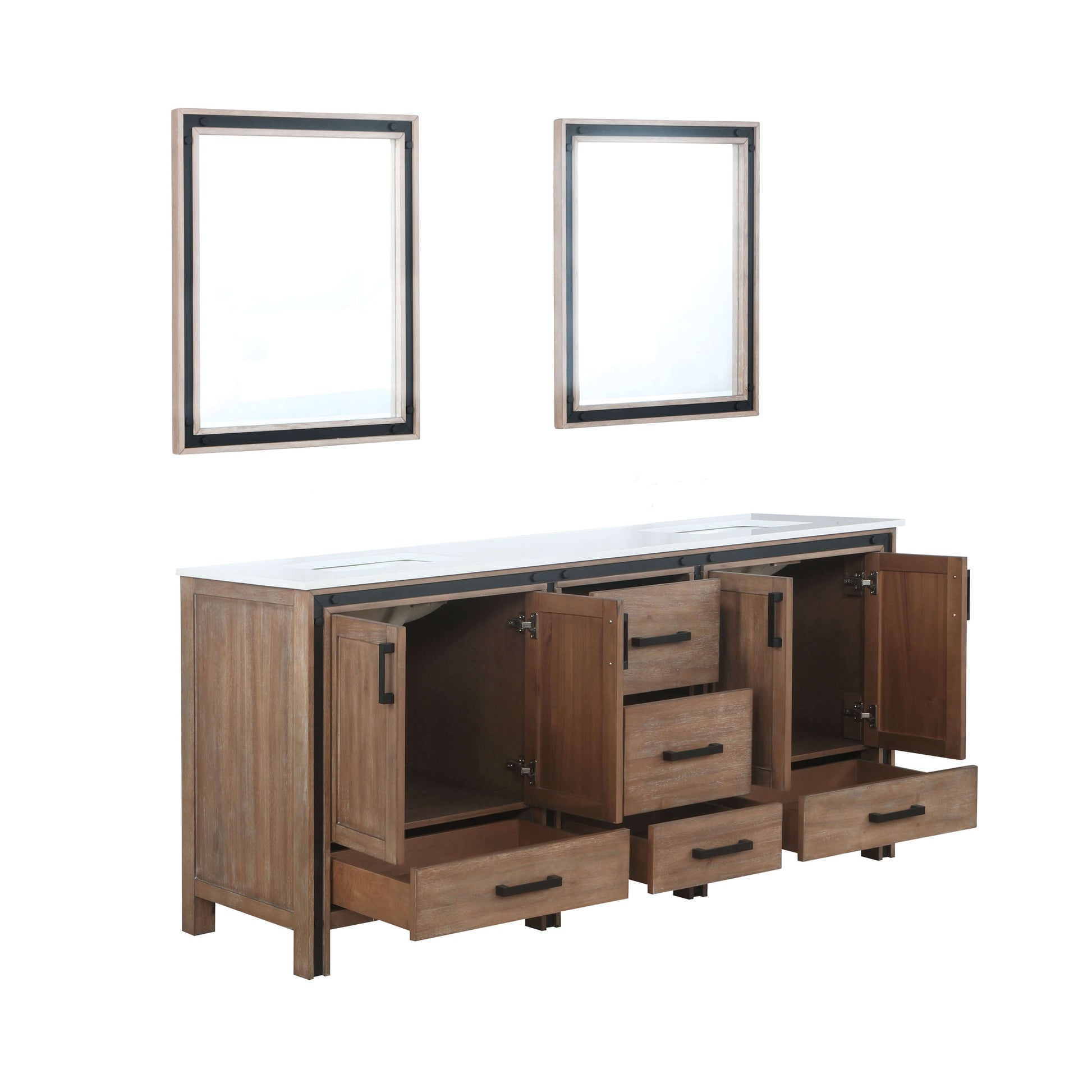 Ziva 72" Rustic Barnwood Double Vanity, Cultured Marble Top, White Square Sink and 30" Mirrors - LZV352272SNJSM30