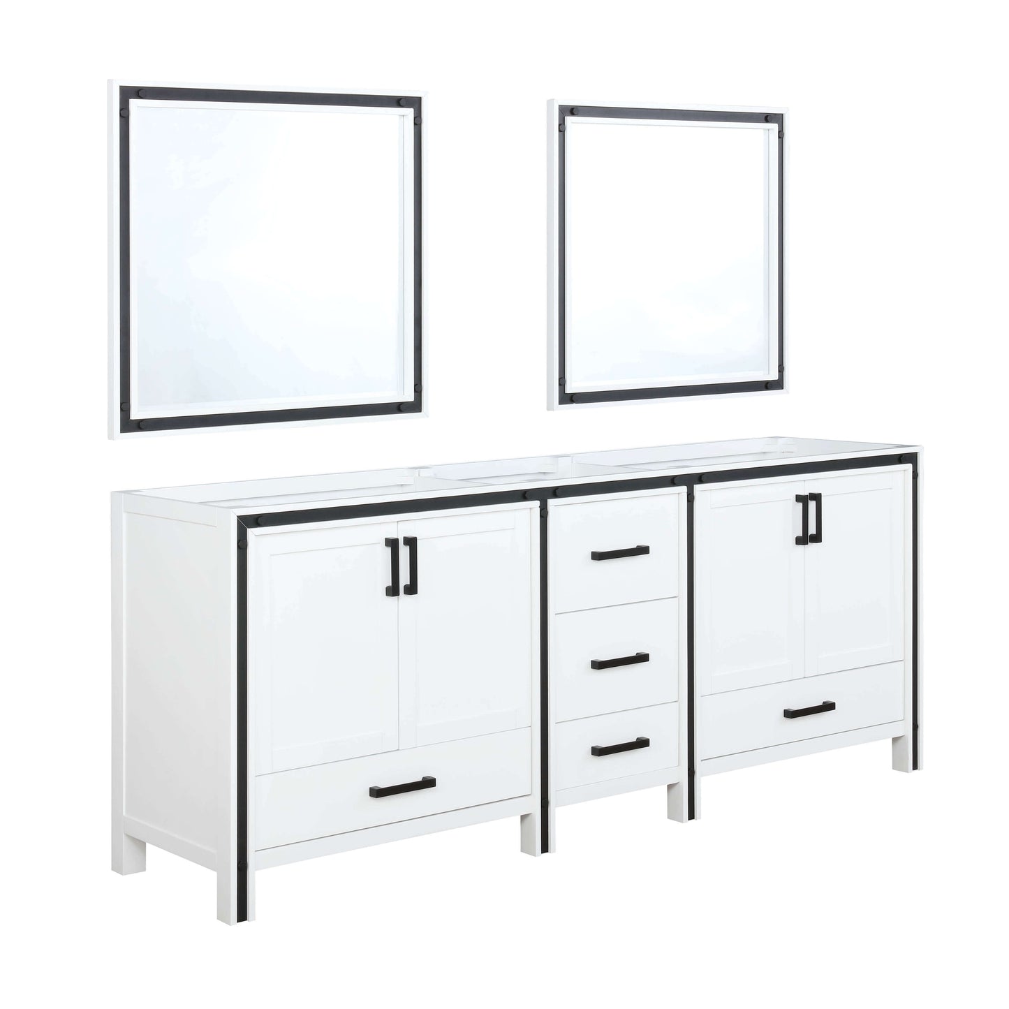 Ziva 80" White Double Vanity, no Top and 30" Mirrors - LZV352280SA00M30