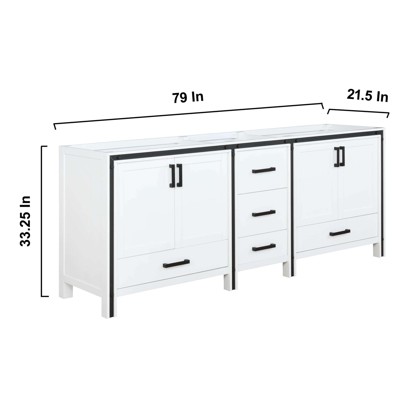 Ziva 80" White Double Vanity, no Top and 30" Mirrors - LZV352280SA00M30