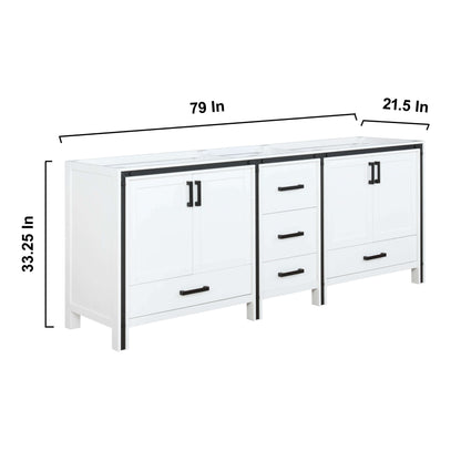 Ziva 80" White Double Vanity, no Top and 30" Mirrors - LZV352280SA00M30