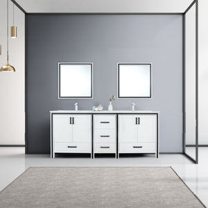 Ziva 80" White Double Vanity, Cultured Marble Top, White Square Sink and 30" Mirrors - LZV352280SAJSM30