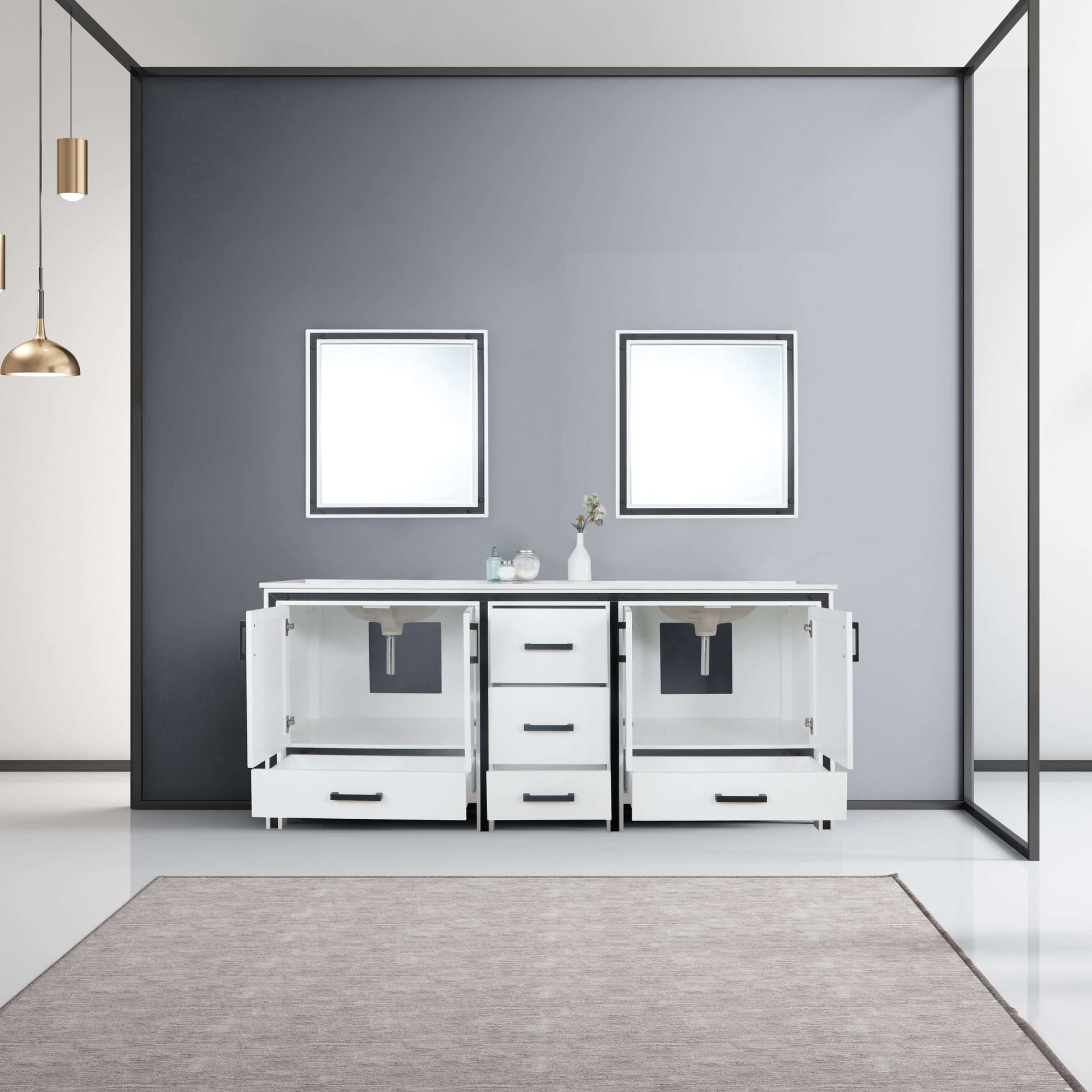 Ziva 80" White Double Vanity, Cultured Marble Top, White Square Sink and 30" Mirrors - LZV352280SAJSM30