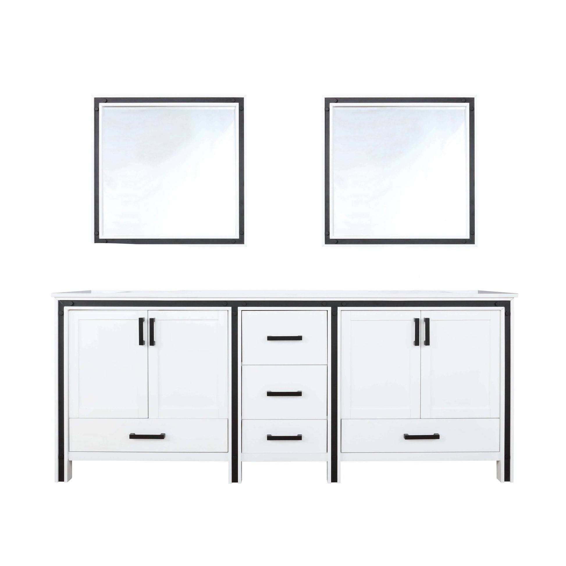 Ziva 80" White Double Vanity, Cultured Marble Top, White Square Sink and 30" Mirrors - LZV352280SAJSM30