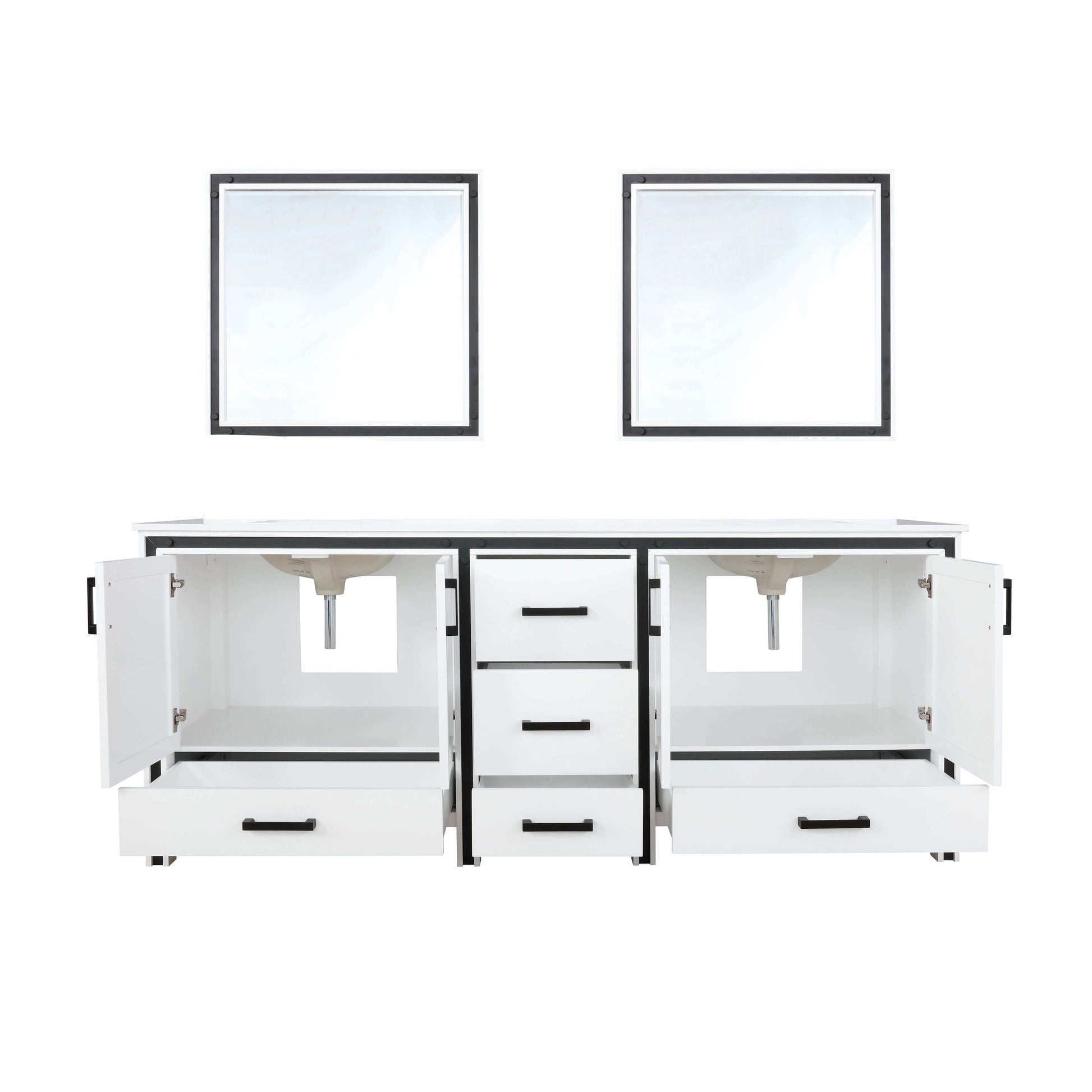 Ziva 80" White Double Vanity, Cultured Marble Top, White Square Sink and 30" Mirrors - LZV352280SAJSM30