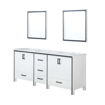 Ziva 80" White Double Vanity, Cultured Marble Top, White Square Sink and 30" Mirrors - LZV352280SAJSM30