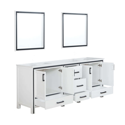 Ziva 80" White Double Vanity, Cultured Marble Top, White Square Sink and 30" Mirrors - LZV352280SAJSM30