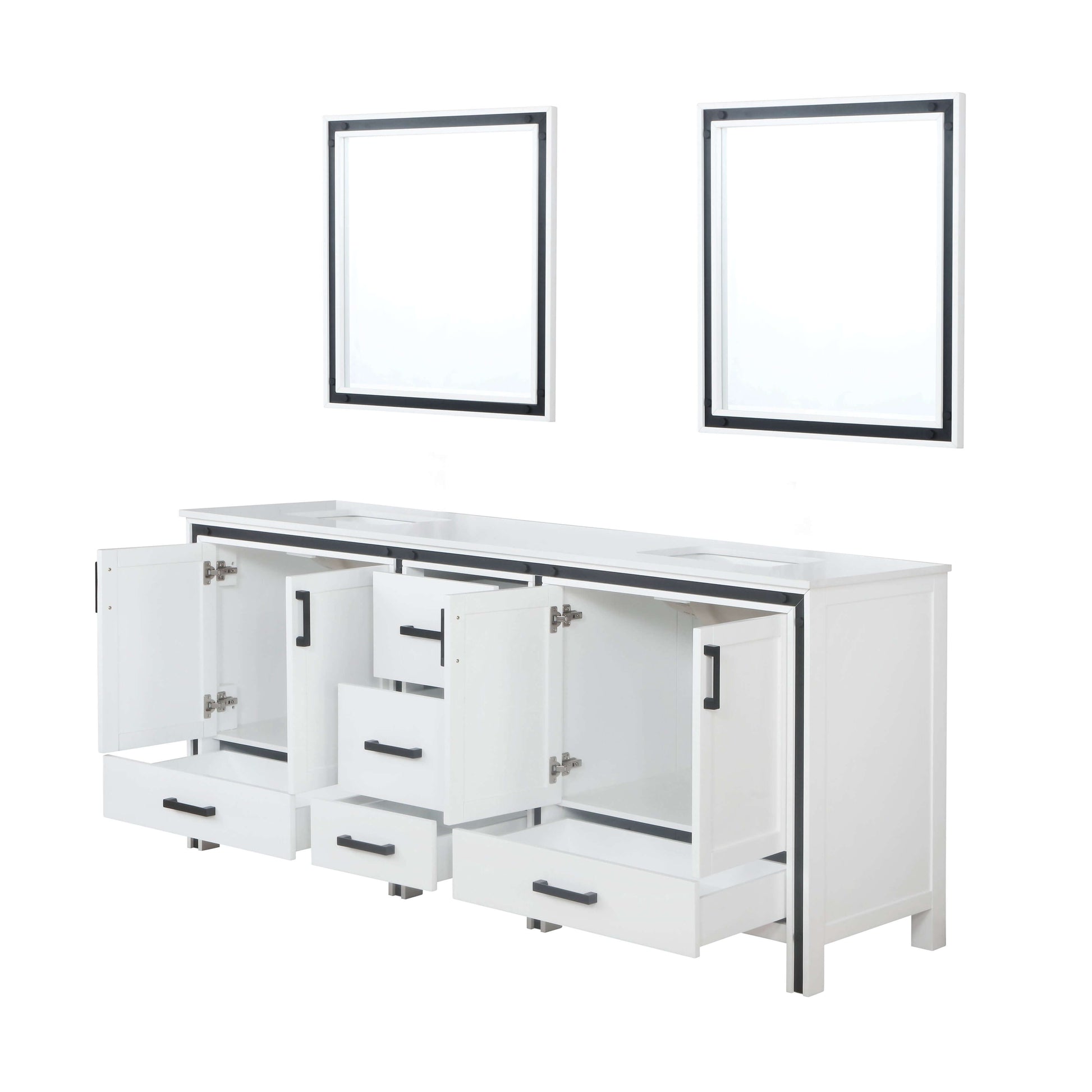 Ziva 80" White Double Vanity, Cultured Marble Top, White Square Sink and 30" Mirrors - LZV352280SAJSM30