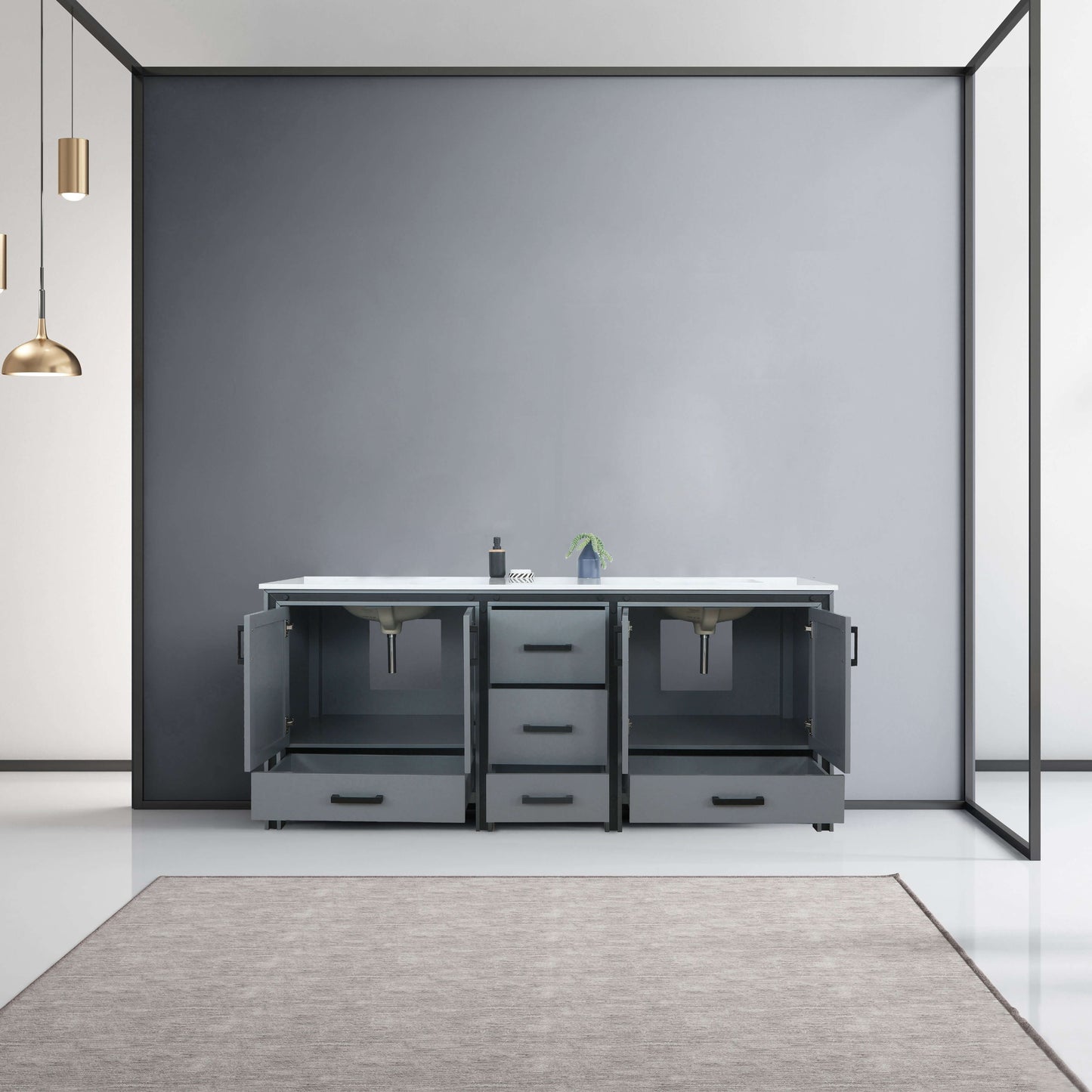 Ziva 80" Dark Grey Double Vanity, Cultured Marble Top, White Square Sink and no Mirror - LZV352280SBJS000