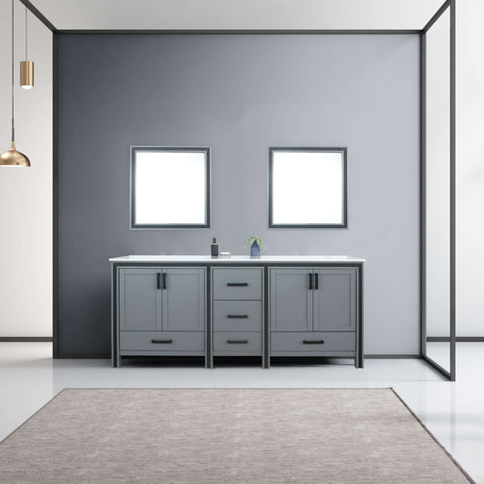 Ziva 80" Dark Grey Double Vanity, Cultured Marble Top, White Square Sink and 30" Mirrors - LZV352280SBJSM30