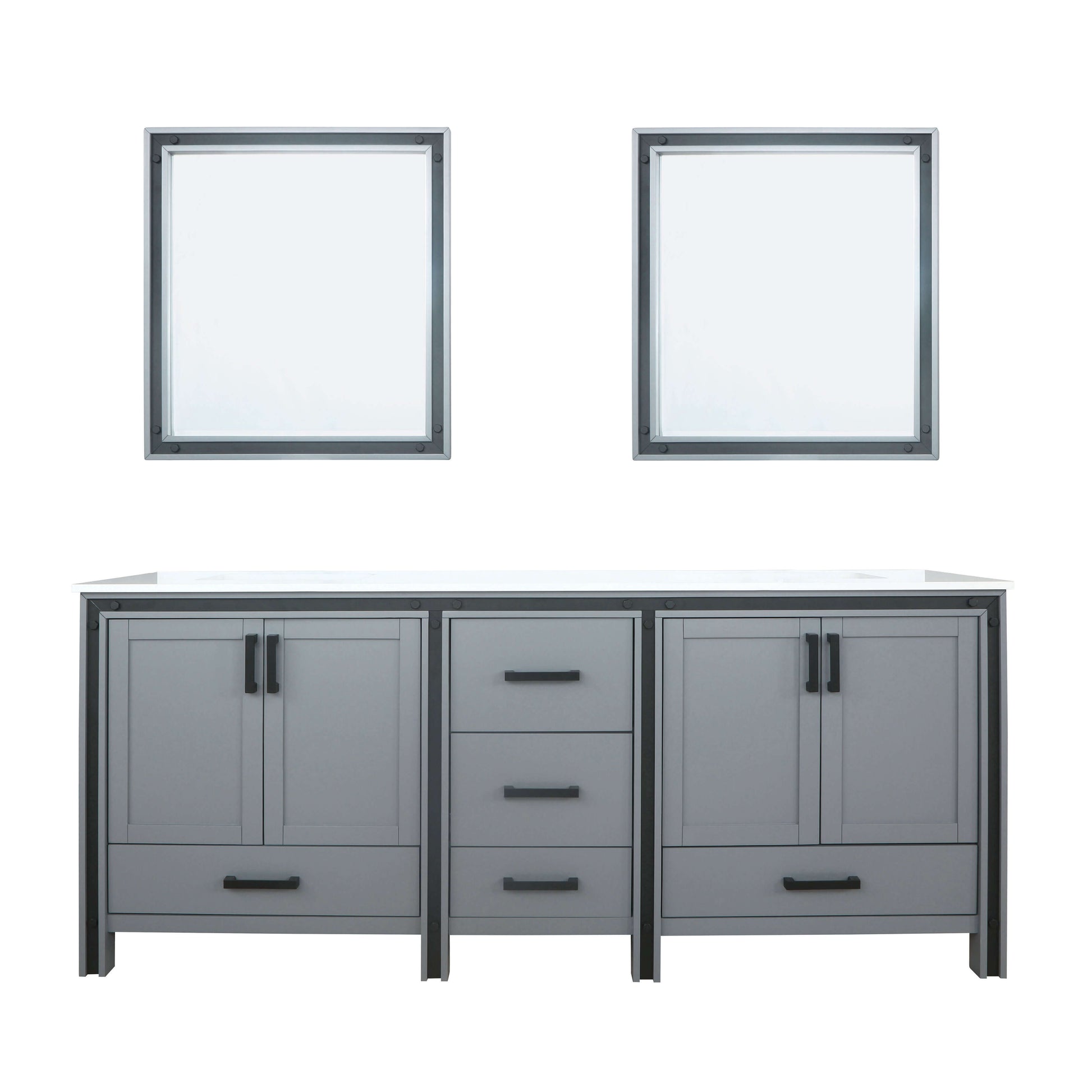 Ziva 80" Dark Grey Double Vanity, Cultured Marble Top, White Square Sink and 30" Mirrors - LZV352280SBJSM30