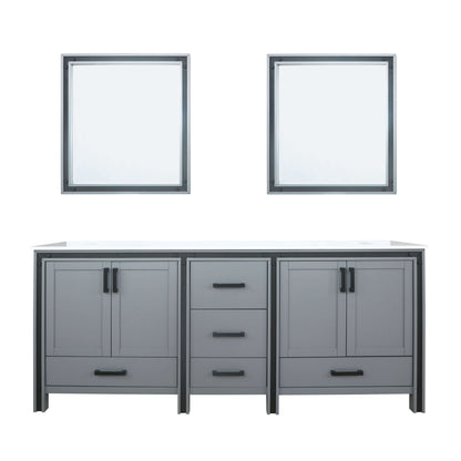 Ziva 80" Dark Grey Double Vanity, Cultured Marble Top, White Square Sink and 30" Mirrors - LZV352280SBJSM30