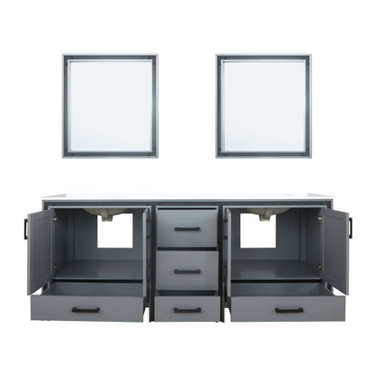 Ziva 80" Dark Grey Double Vanity, Cultured Marble Top, White Square Sink and 30" Mirrors - LZV352280SBJSM30