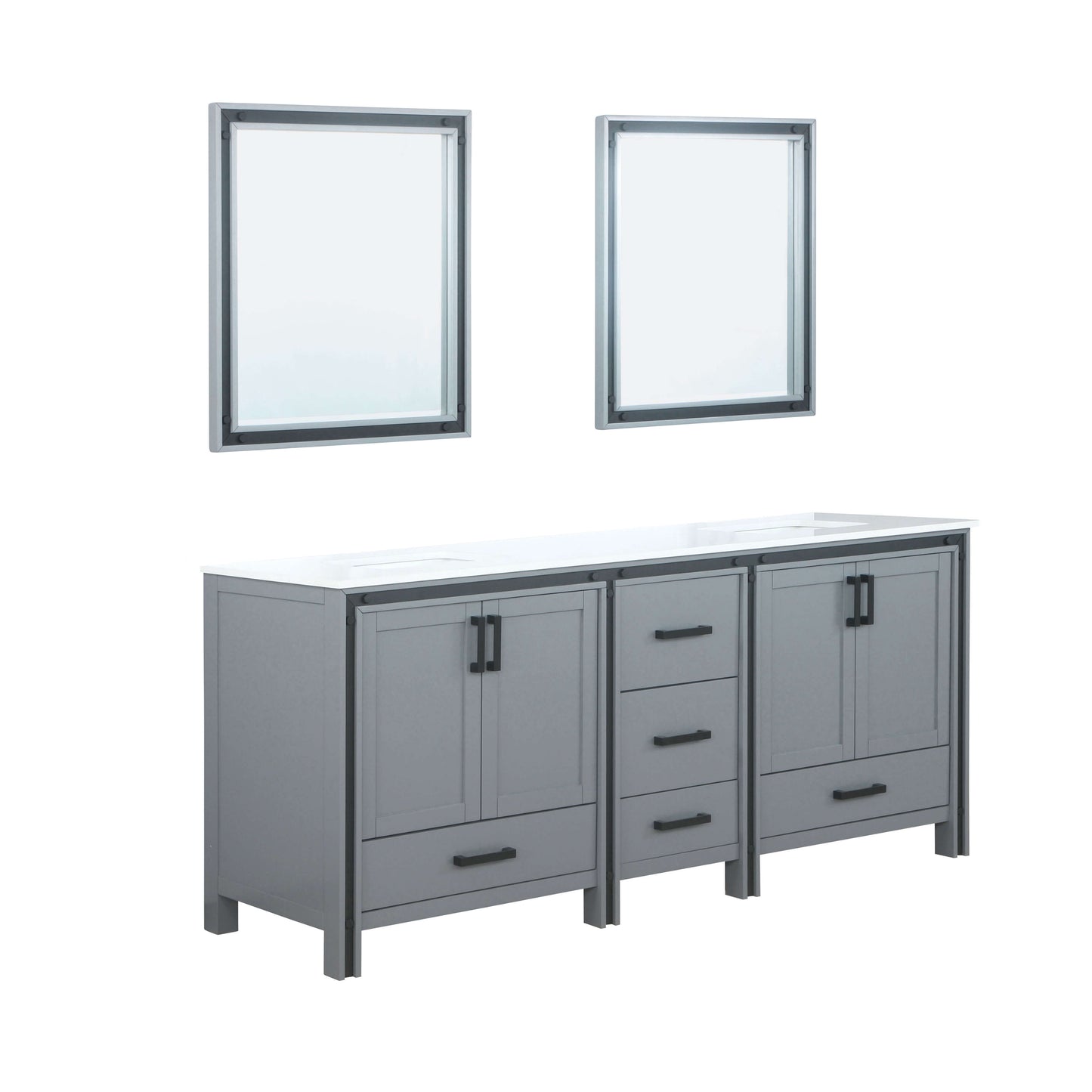 Ziva 80" Dark Grey Double Vanity, Cultured Marble Top, White Square Sink and 30" Mirrors - LZV352280SBJSM30