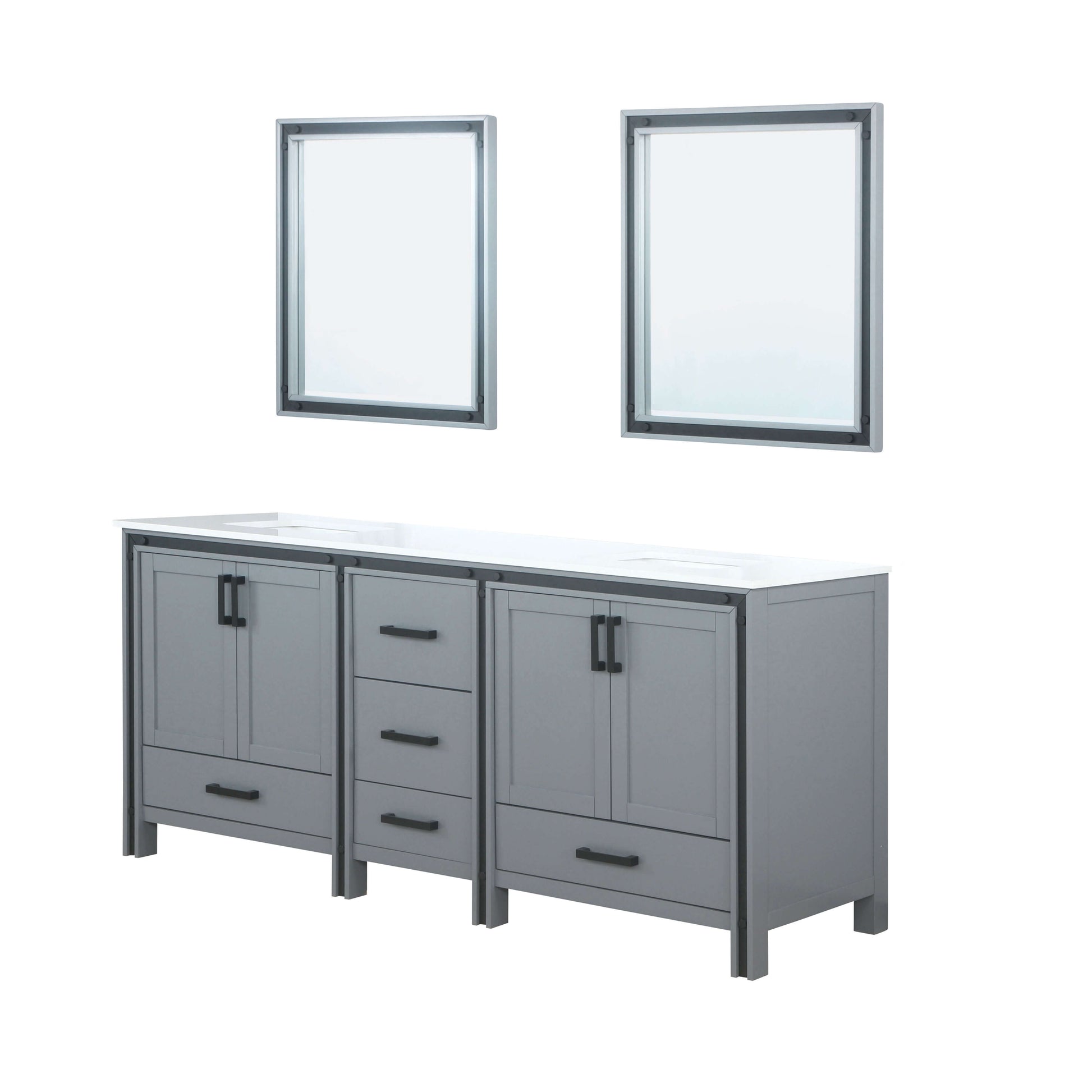 Ziva 80" Dark Grey Double Vanity, Cultured Marble Top, White Square Sink and 30" Mirrors - LZV352280SBJSM30