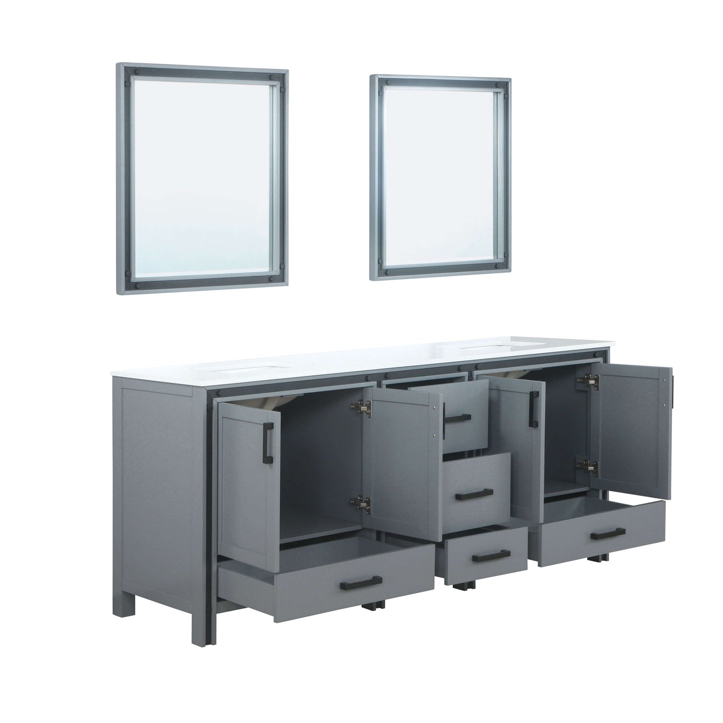 Ziva 80" Dark Grey Double Vanity, Cultured Marble Top, White Square Sink and 30" Mirrors - LZV352280SBJSM30