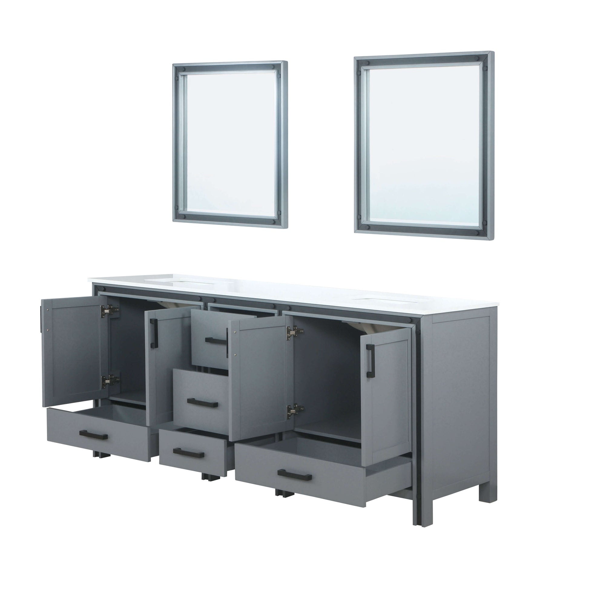 Ziva 80" Dark Grey Double Vanity, Cultured Marble Top, White Square Sink and 30" Mirrors - LZV352280SBJSM30