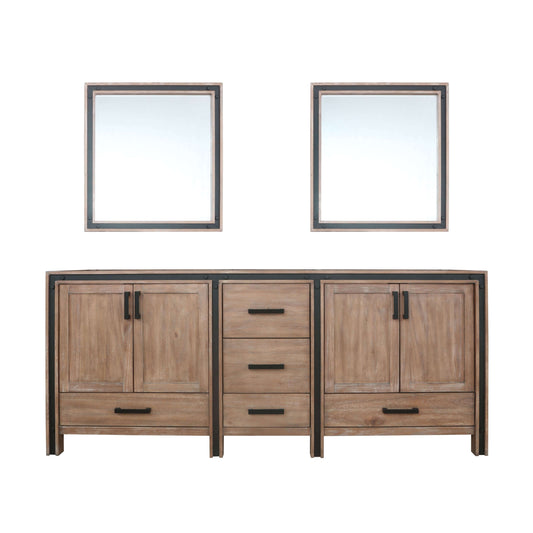 Ziva 80" Rustic Barnwood Double Vanity, no Top and 30" Mirrors - LZV352280SN00M30