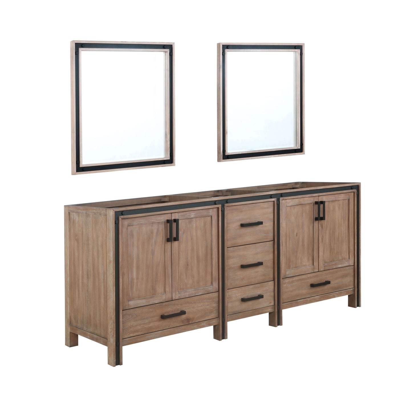 Ziva 80" Rustic Barnwood Double Vanity, no Top and 30" Mirrors - LZV352280SN00M30