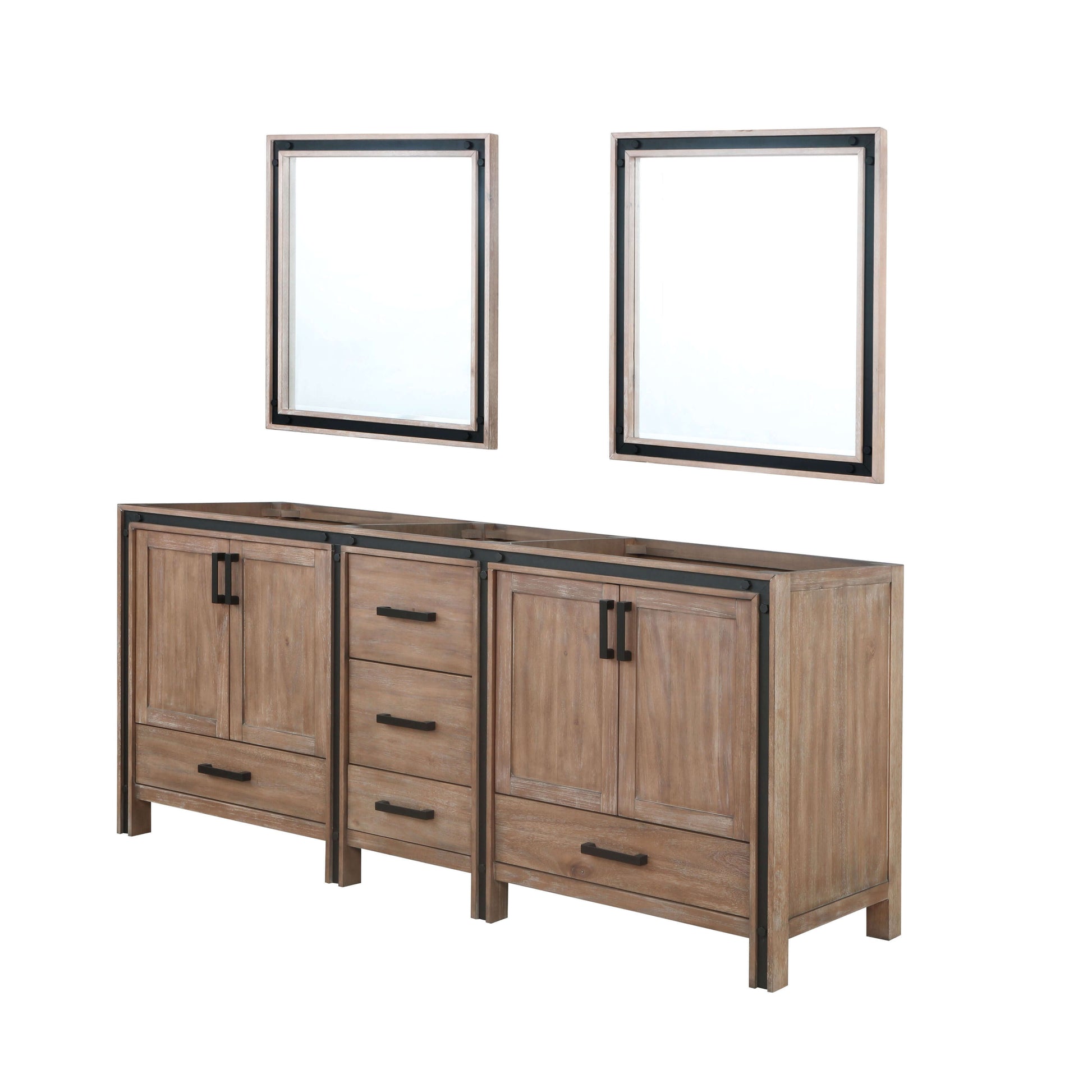 Ziva 80" Rustic Barnwood Double Vanity, no Top and 30" Mirrors - LZV352280SN00M30