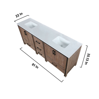 Ziva 80" Rustic Barnwood Double Vanity, Cultured Marble Top, White Square Sink and 30" Mirrors - LZV352280SNJSM30