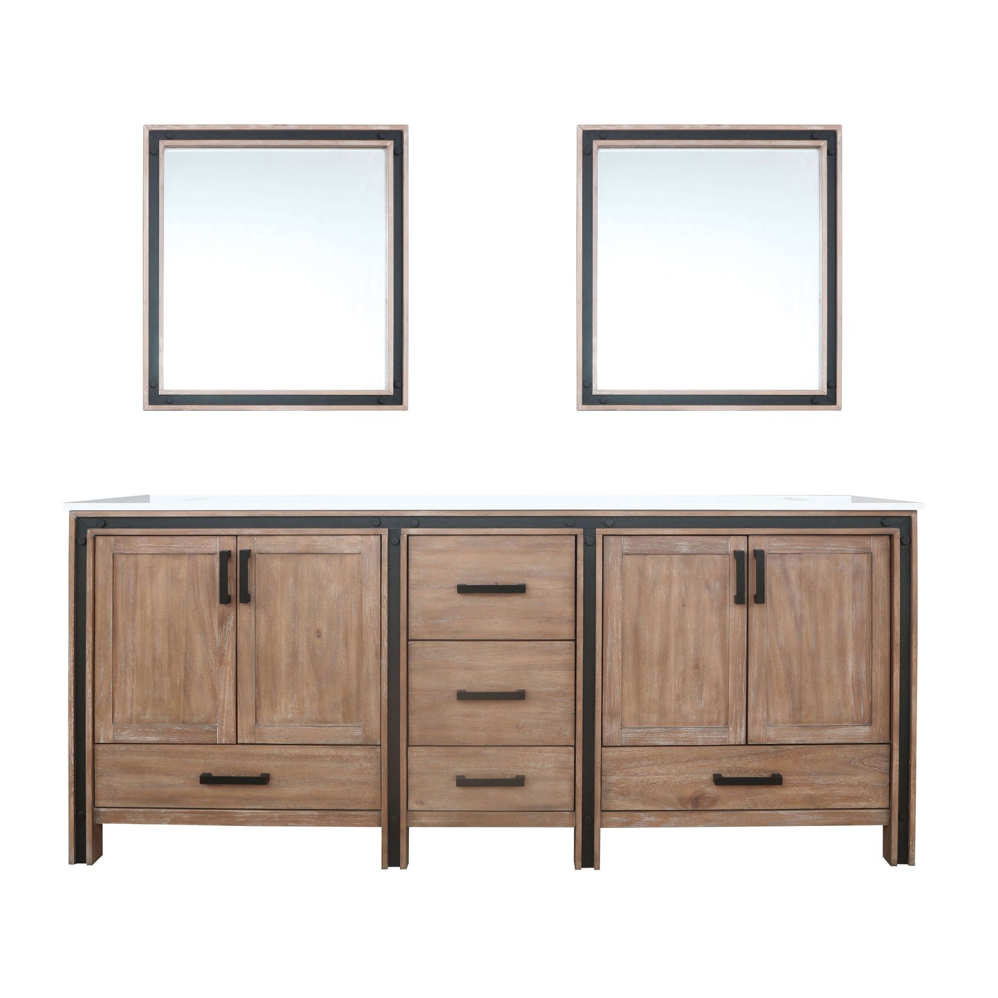 Ziva 80" Rustic Barnwood Double Vanity, Cultured Marble Top, White Square Sink and 30" Mirrors - LZV352280SNJSM30