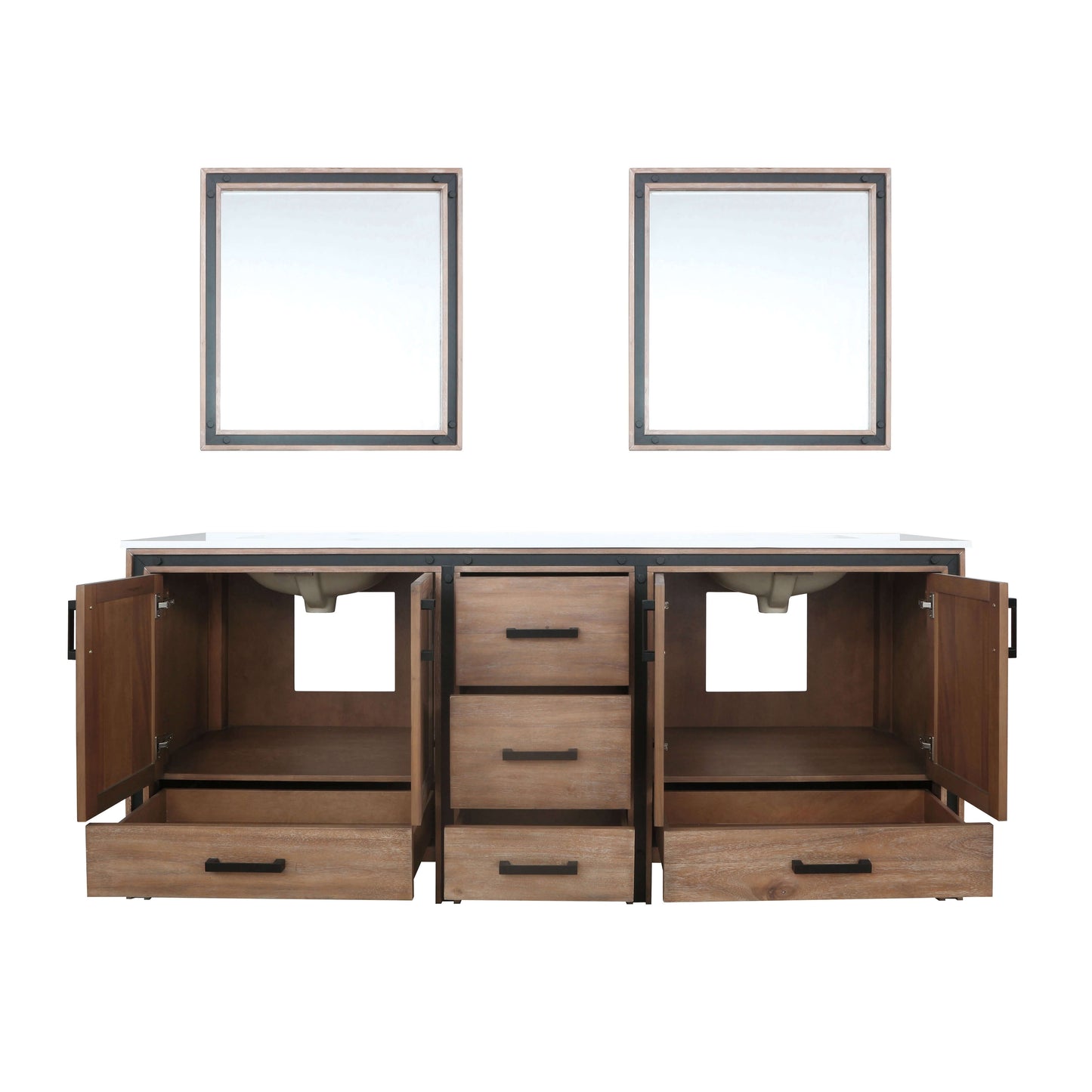 Ziva 80" Rustic Barnwood Double Vanity, Cultured Marble Top, White Square Sink and 30" Mirrors - LZV352280SNJSM30