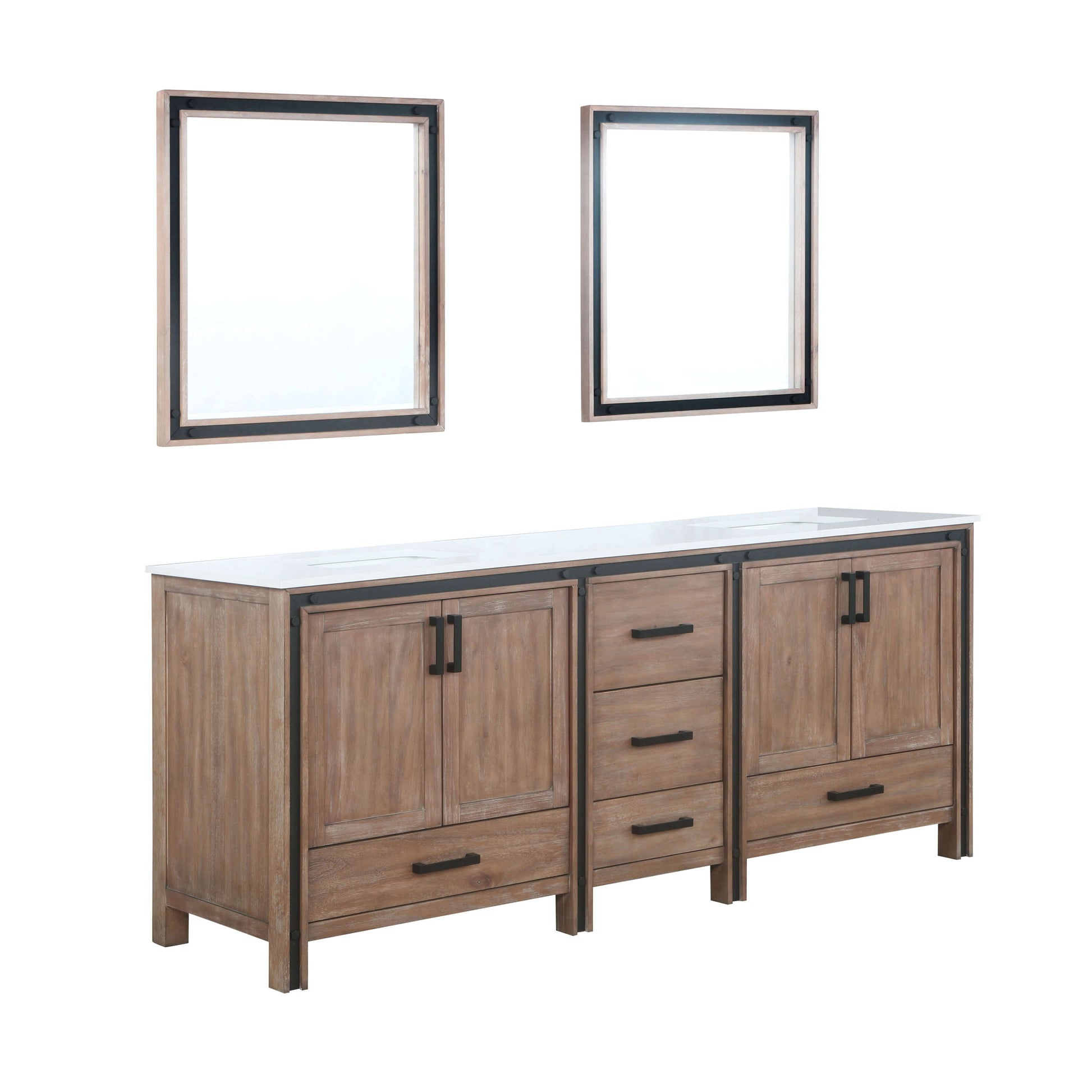 Ziva 80" Rustic Barnwood Double Vanity, Cultured Marble Top, White Square Sink and 30" Mirrors - LZV352280SNJSM30