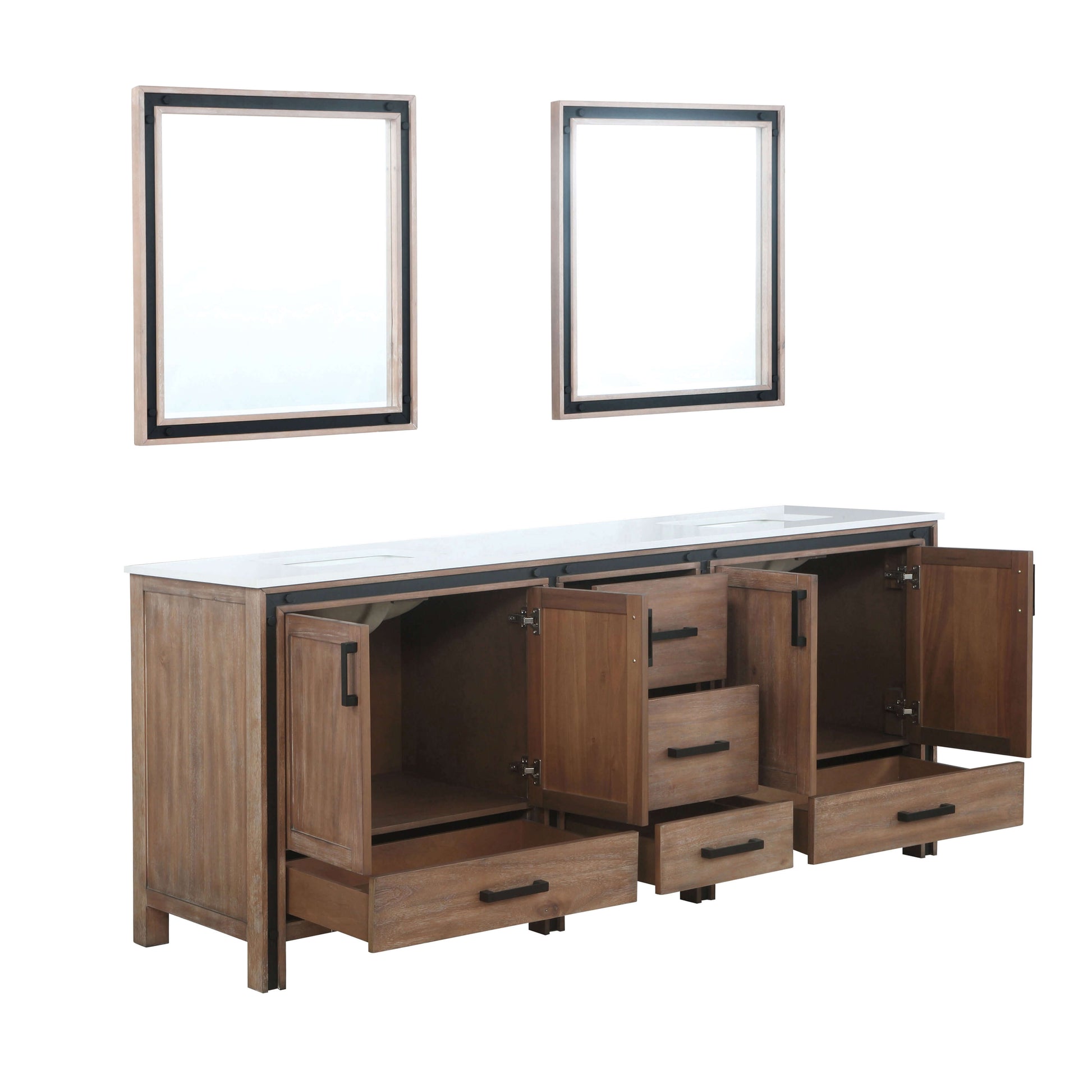 Ziva 80" Rustic Barnwood Double Vanity, Cultured Marble Top, White Square Sink and 30" Mirrors - LZV352280SNJSM30