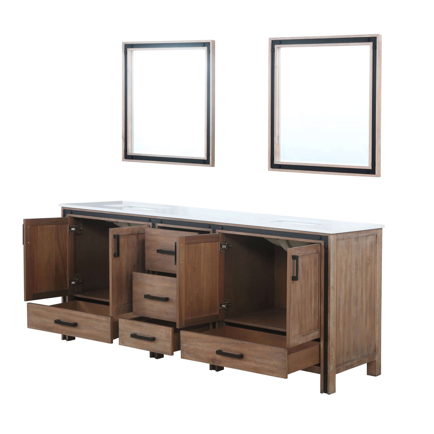 Ziva 80" Rustic Barnwood Double Vanity, Cultured Marble Top, White Square Sink and 30" Mirrors - LZV352280SNJSM30