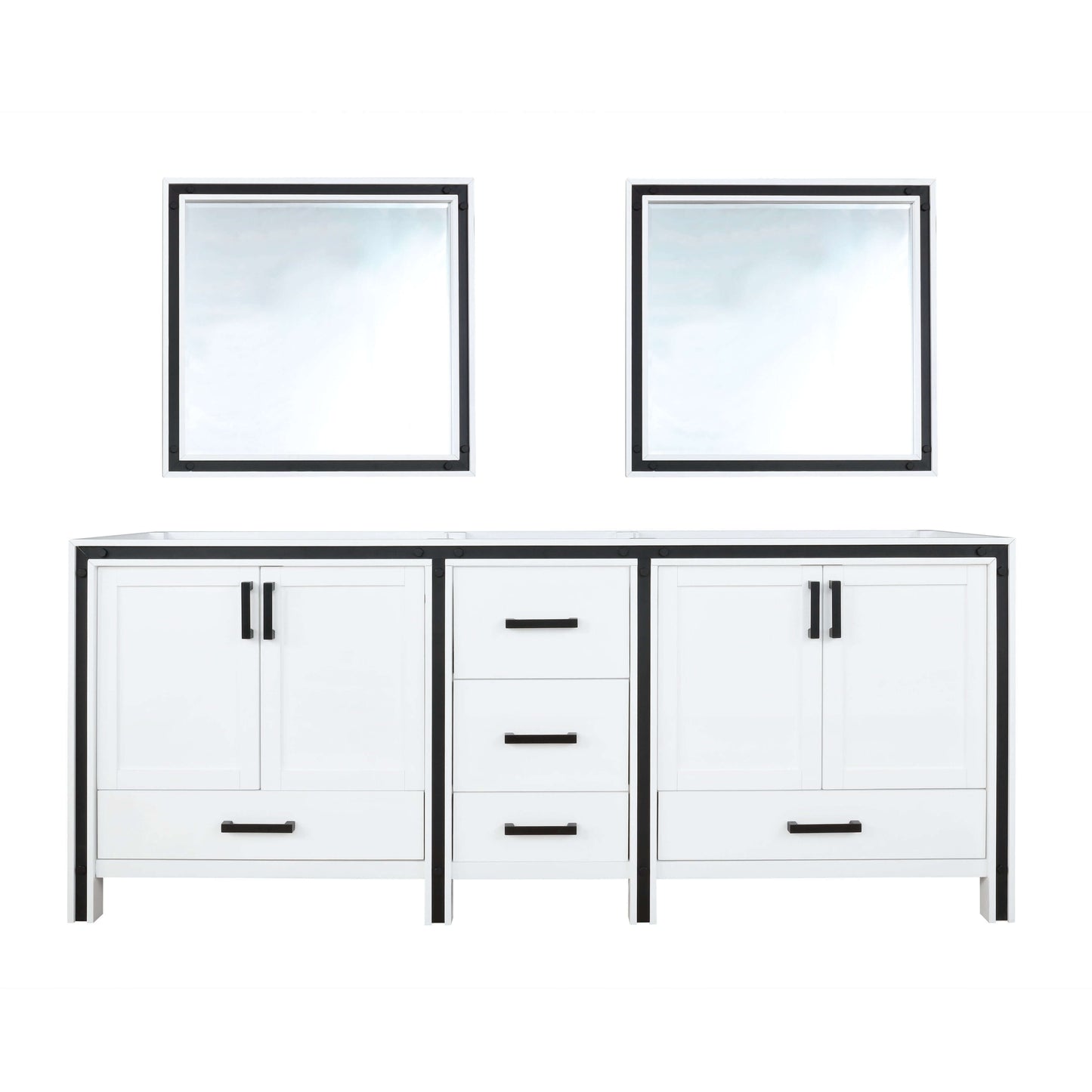 Ziva 84" White Double Vanity, no Top and 34" Mirrors - LZV352284SA00M34