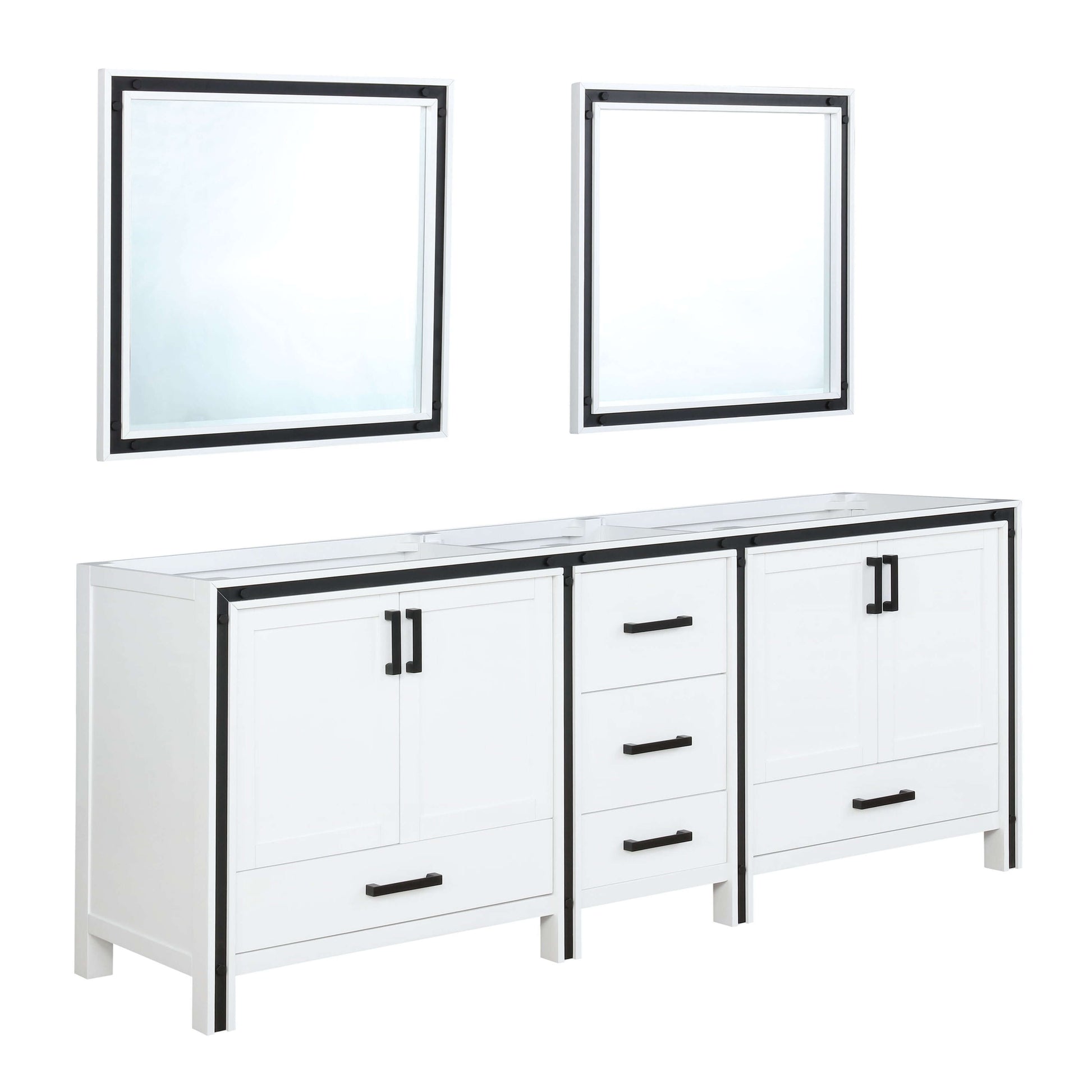 Ziva 84" White Double Vanity, no Top and 34" Mirrors - LZV352284SA00M34