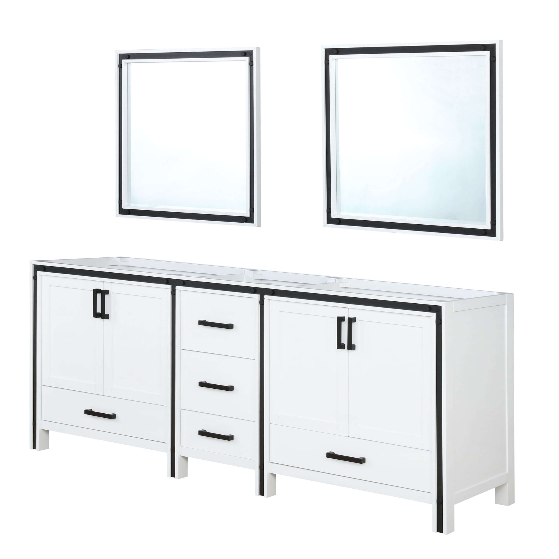 Ziva 84" White Double Vanity, no Top and 34" Mirrors - LZV352284SA00M34