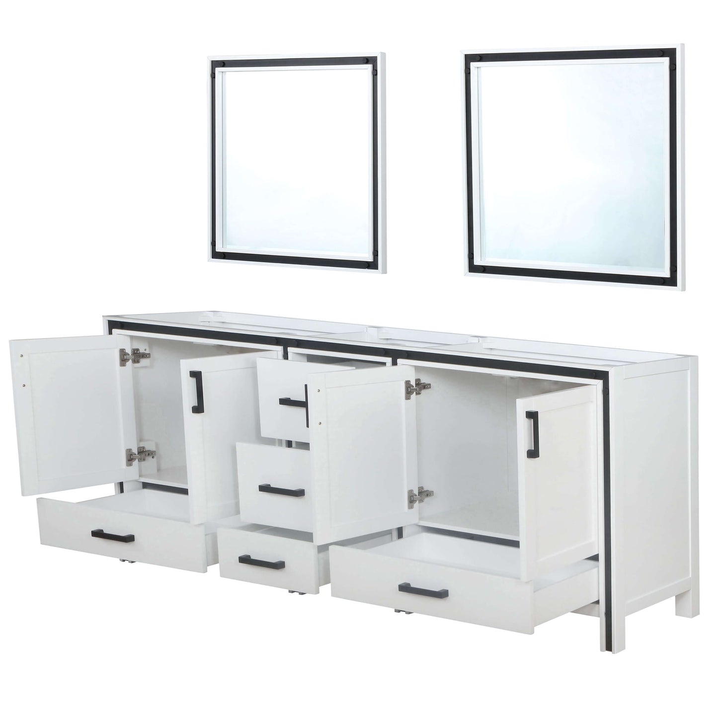 Ziva 84" White Double Vanity, no Top and 34" Mirrors - LZV352284SA00M34