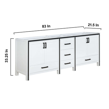 Ziva 84" White Double Vanity, no Top and 34" Mirrors - LZV352284SA00M34