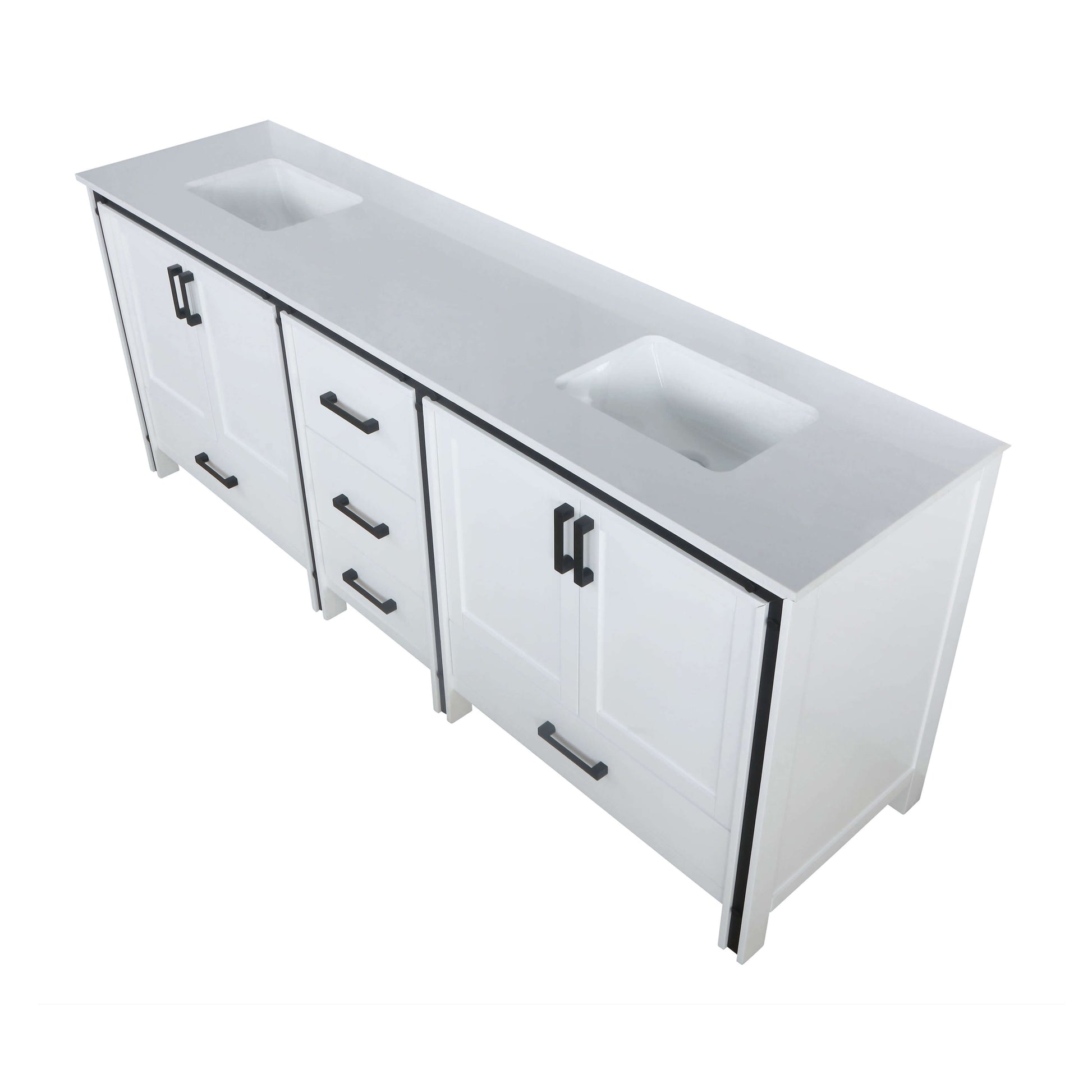 Ziva 84" White Double Vanity, Cultured Marble Top, White Square Sink and no Mirror - LZV352284SAJS000