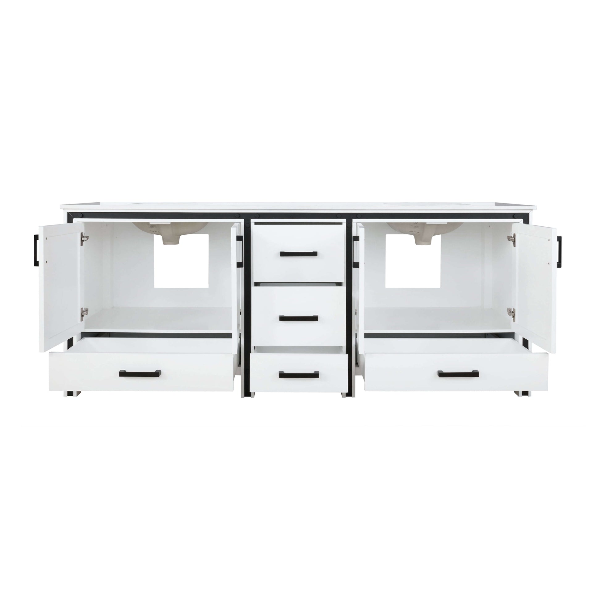 Ziva 84" White Double Vanity, Cultured Marble Top, White Square Sink and no Mirror - LZV352284SAJS000