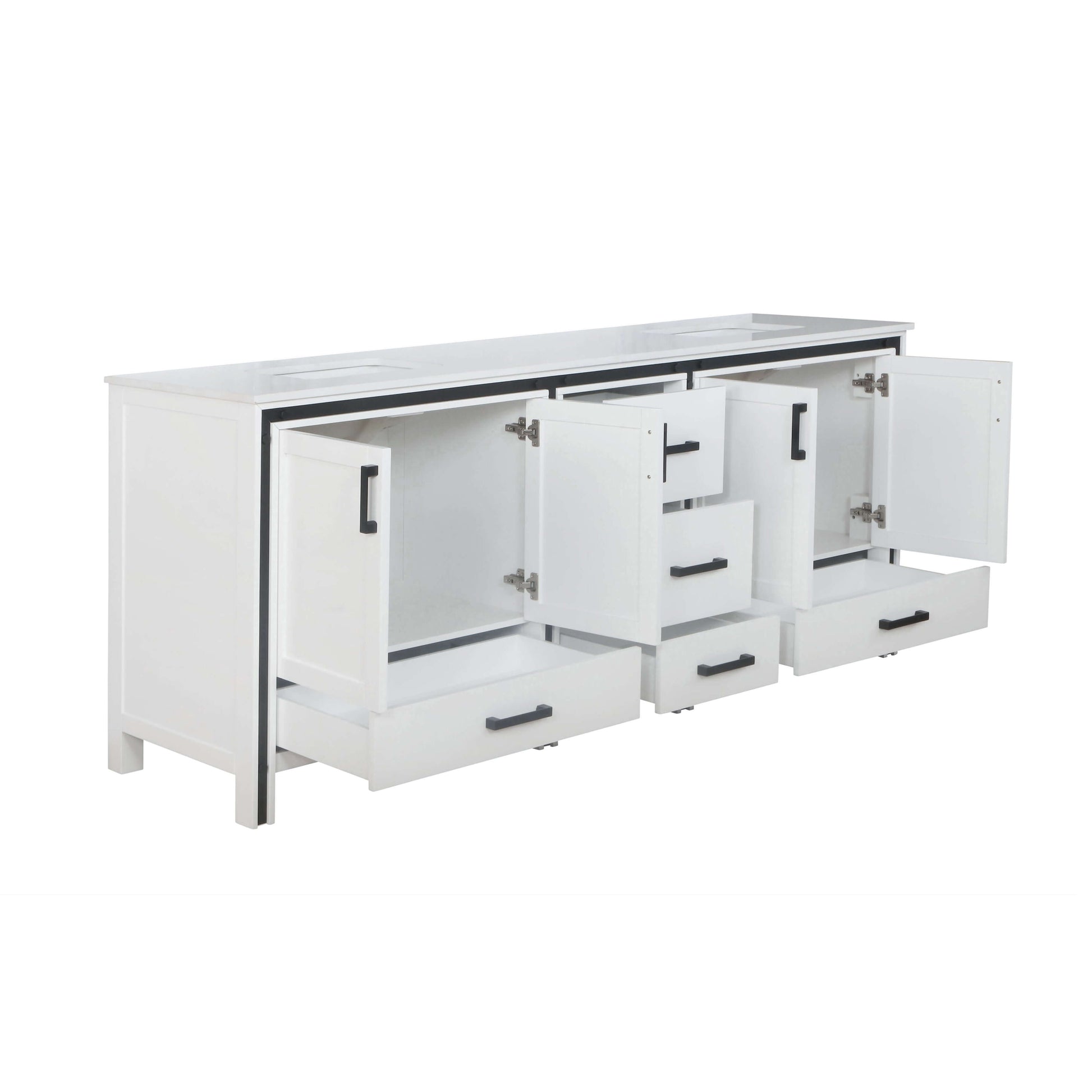 Ziva 84" White Double Vanity, Cultured Marble Top, White Square Sink and no Mirror - LZV352284SAJS000