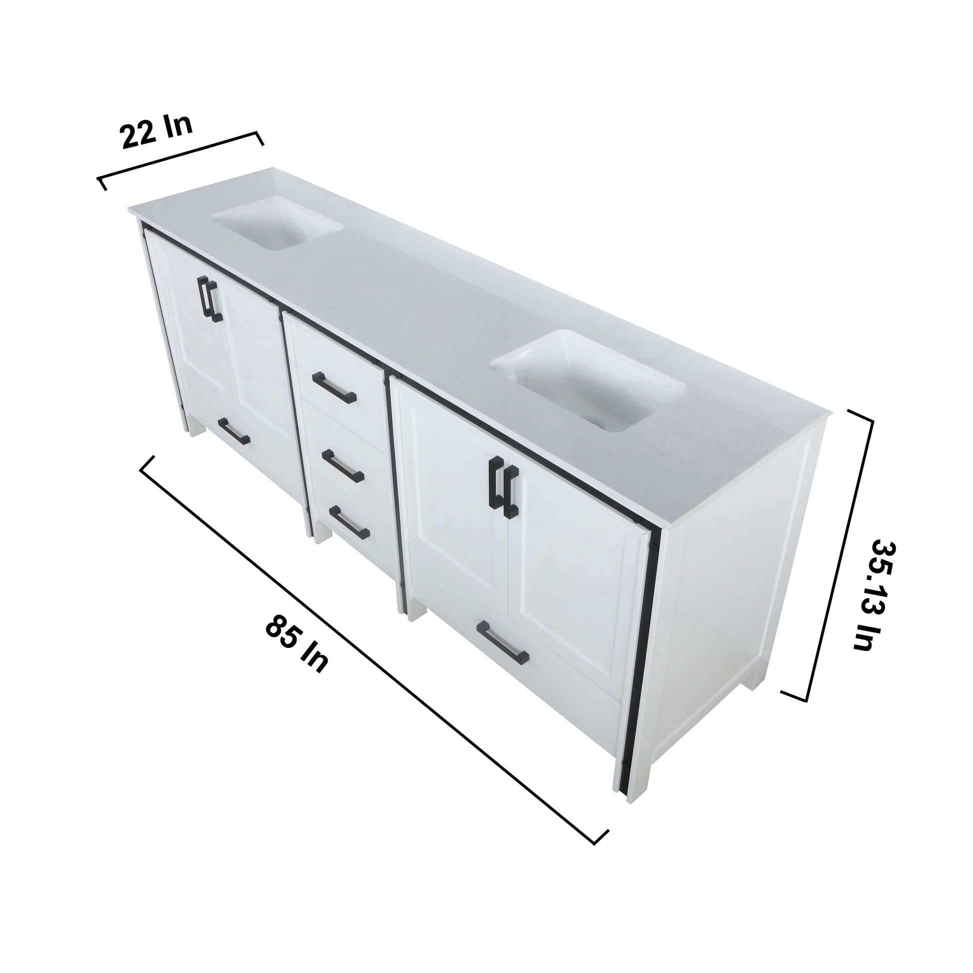 Ziva 84" White Double Vanity, Cultured Marble Top, White Square Sink and 34" Mirrors - LZV352284SAJSM34