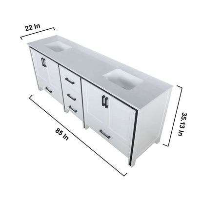 Ziva 84" White Double Vanity, Cultured Marble Top, White Square Sink and 34" Mirrors - LZV352284SAJSM34