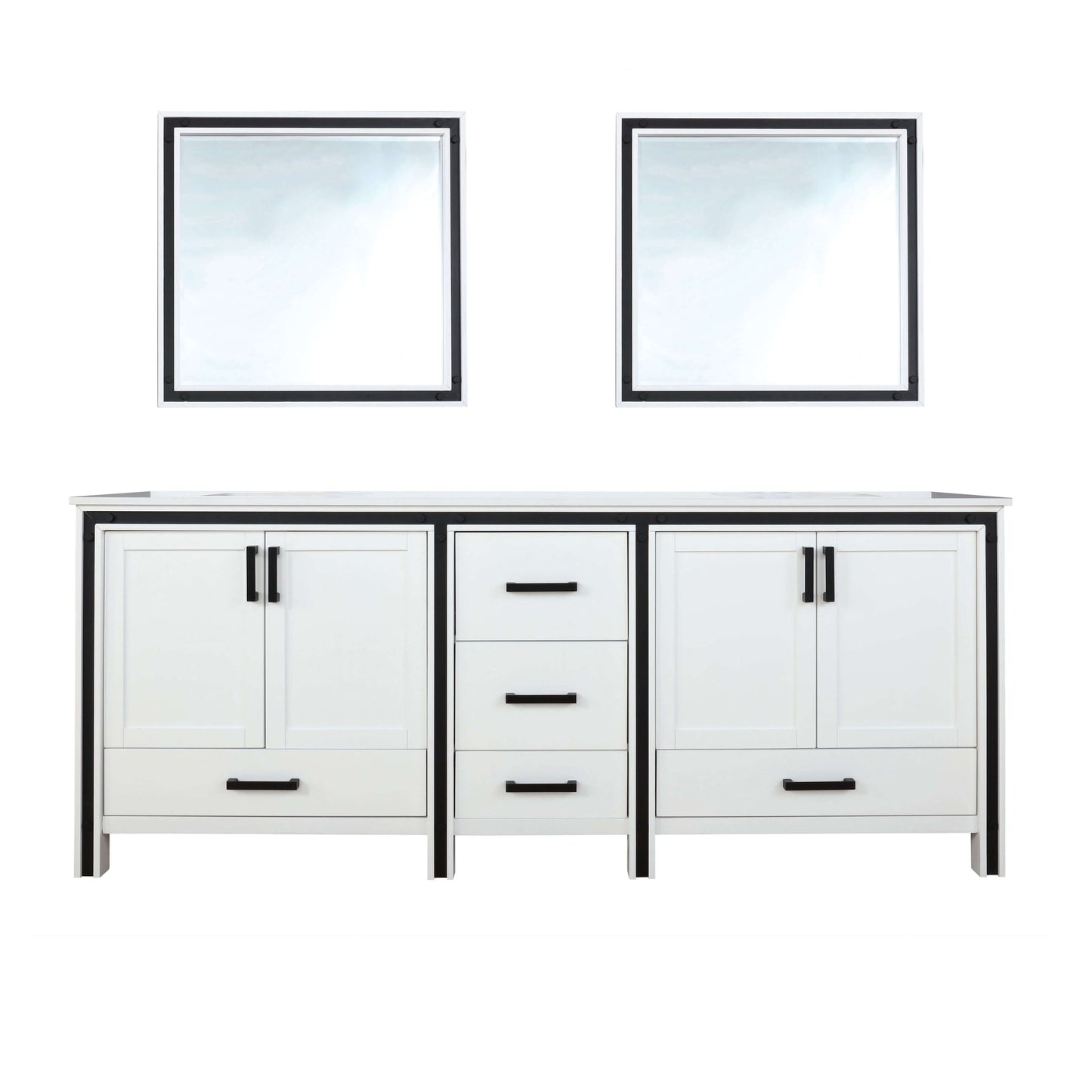 Ziva 84" White Double Vanity, Cultured Marble Top, White Square Sink and 34" Mirrors - LZV352284SAJSM34